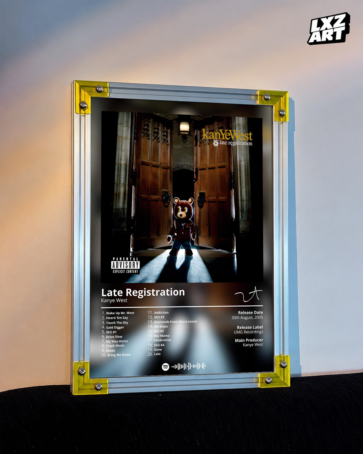 Kanye West Late Registration Album Poster | Unframed Bedroom Wall Art — LXZART display 3; frame not included