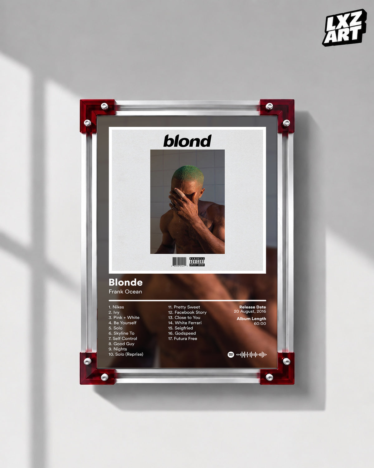 Frank Ocean Blonde Tracklist Poster | Unframed Bedroom Wall Art — LXZART display 1; frame not included