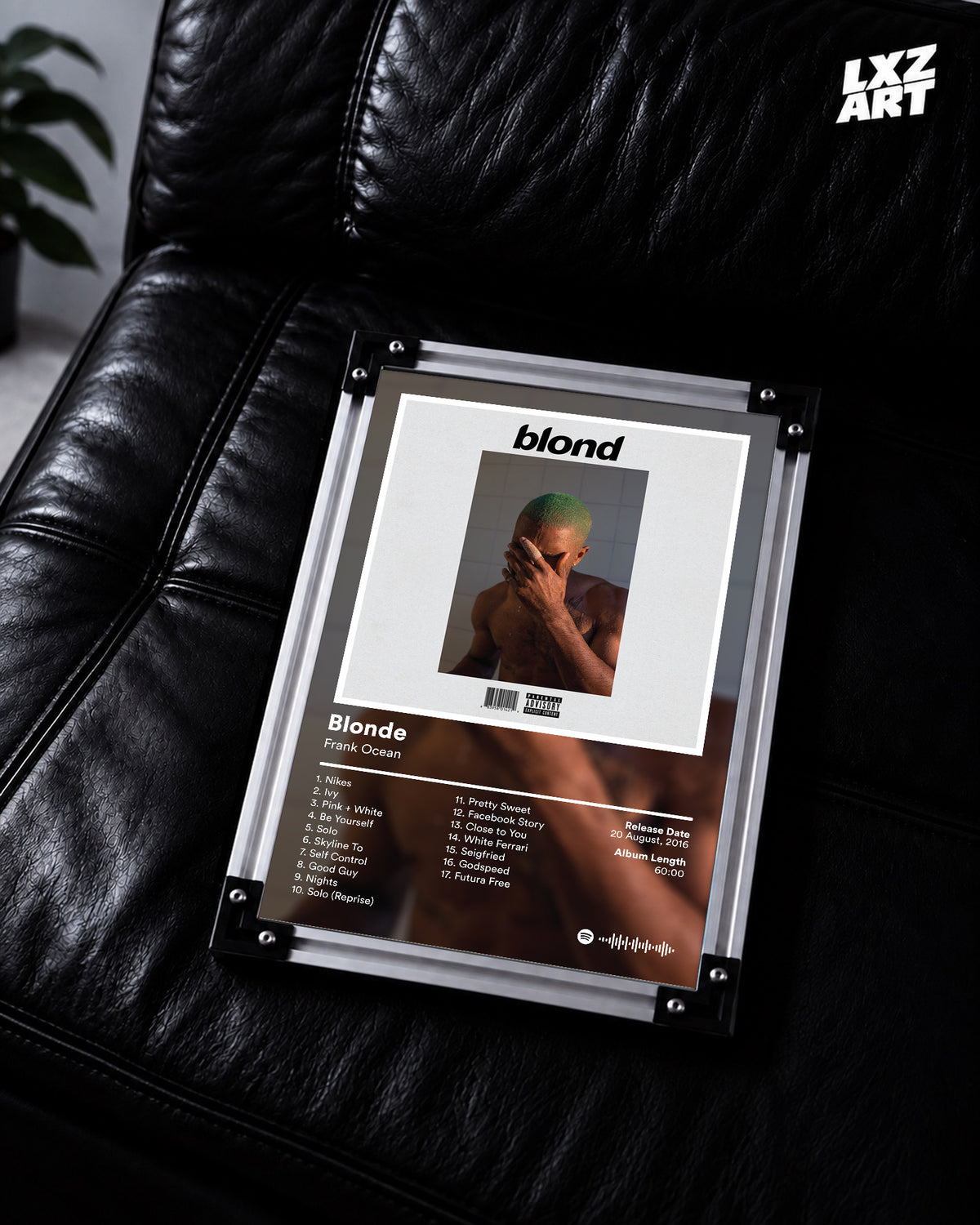 Frank Ocean Blonde Tracklist Poster | Unframed Bedroom Wall Art — LXZART display 2; frame not included
