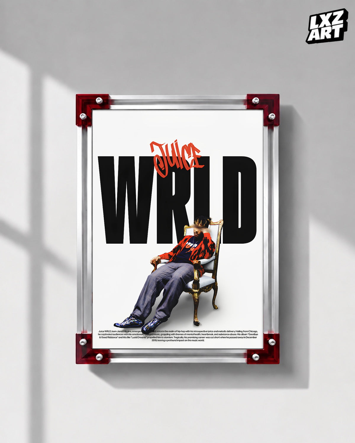 Juice WRLD WRLD Chair Portrait Poster | Unframed Bedroom Wall Art — LXZART display 1; frame not included