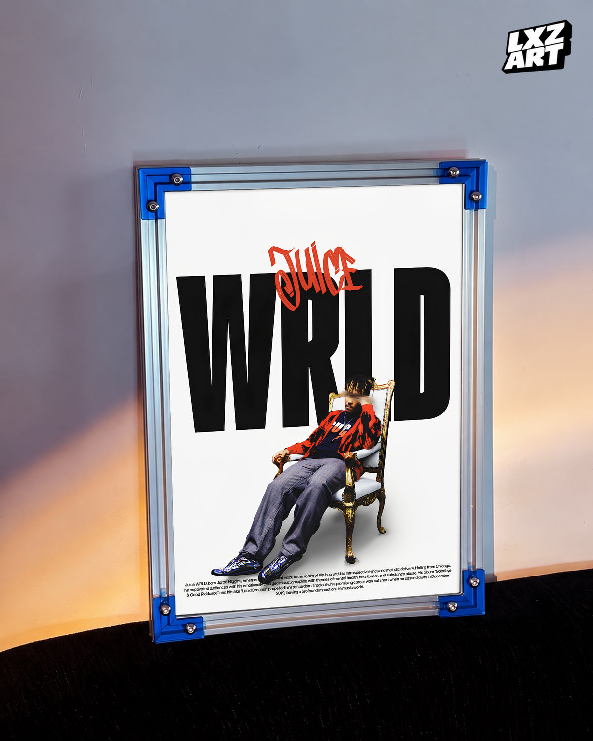 Juice WRLD WRLD Chair Portrait Poster | Unframed Bedroom Wall Art — LXZART display 3; frame not included