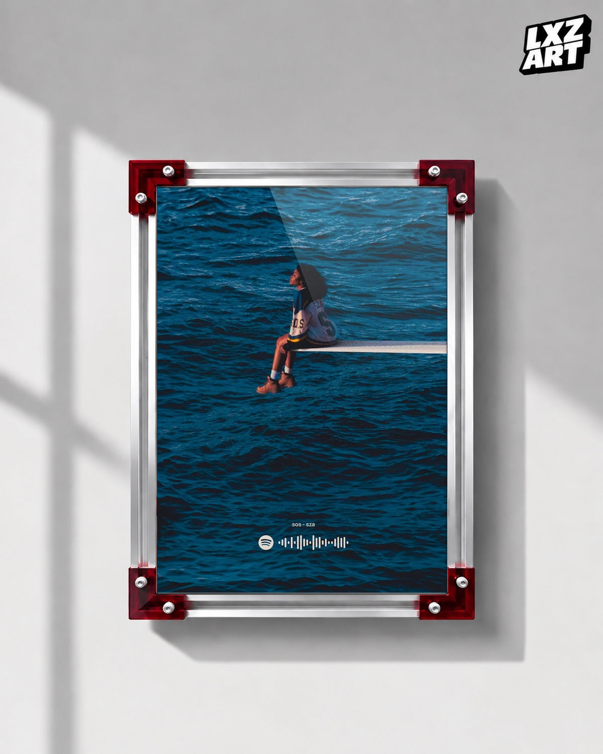 SZA SOS Minimal Ocean Poster | Unframed Bedroom Wall Art — LXZART display 1; frame not included