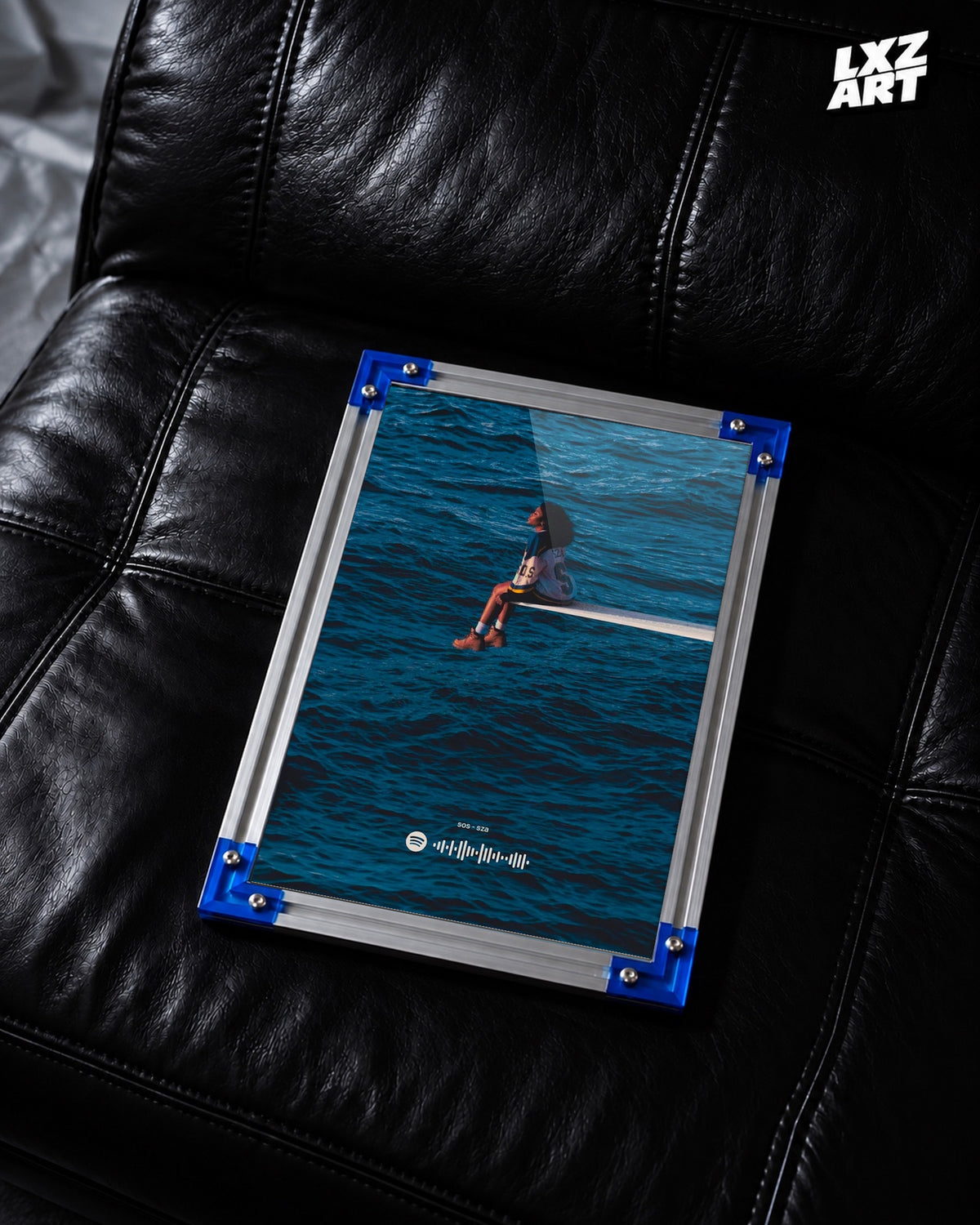 SZA SOS Minimal Ocean Poster | Unframed Bedroom Wall Art — LXZART display 2; frame not included