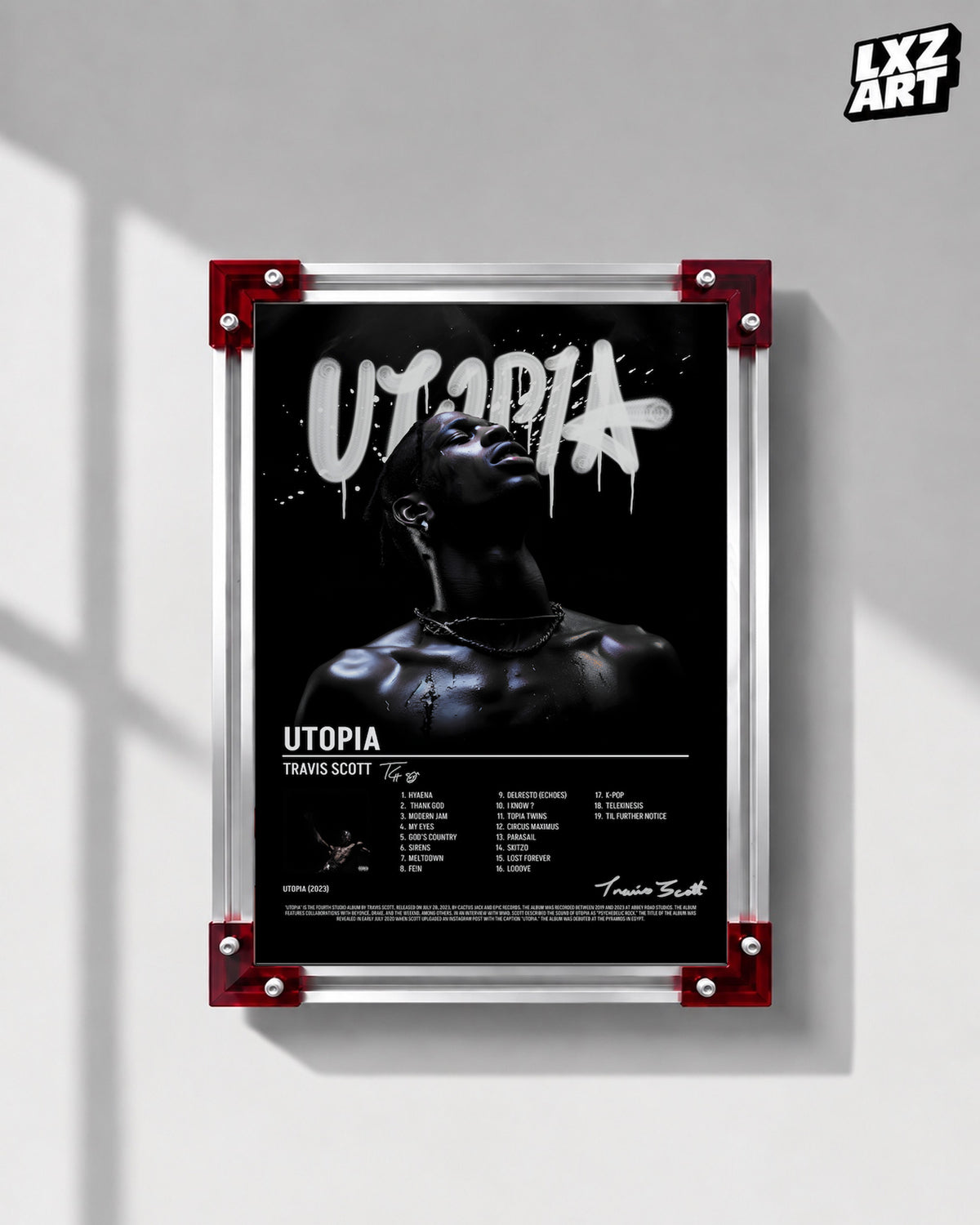Travis Scott Utopia Tracklist Poster | Unframed Bedroom Wall Art — LXZART display 1; frame not included