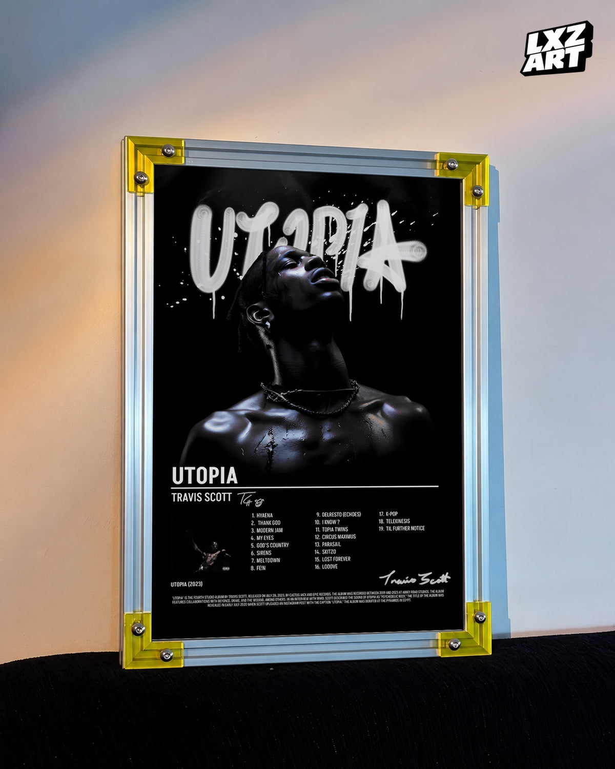 Travis Scott Utopia Tracklist Poster | Unframed Bedroom Wall Art — LXZART display 3; frame not included