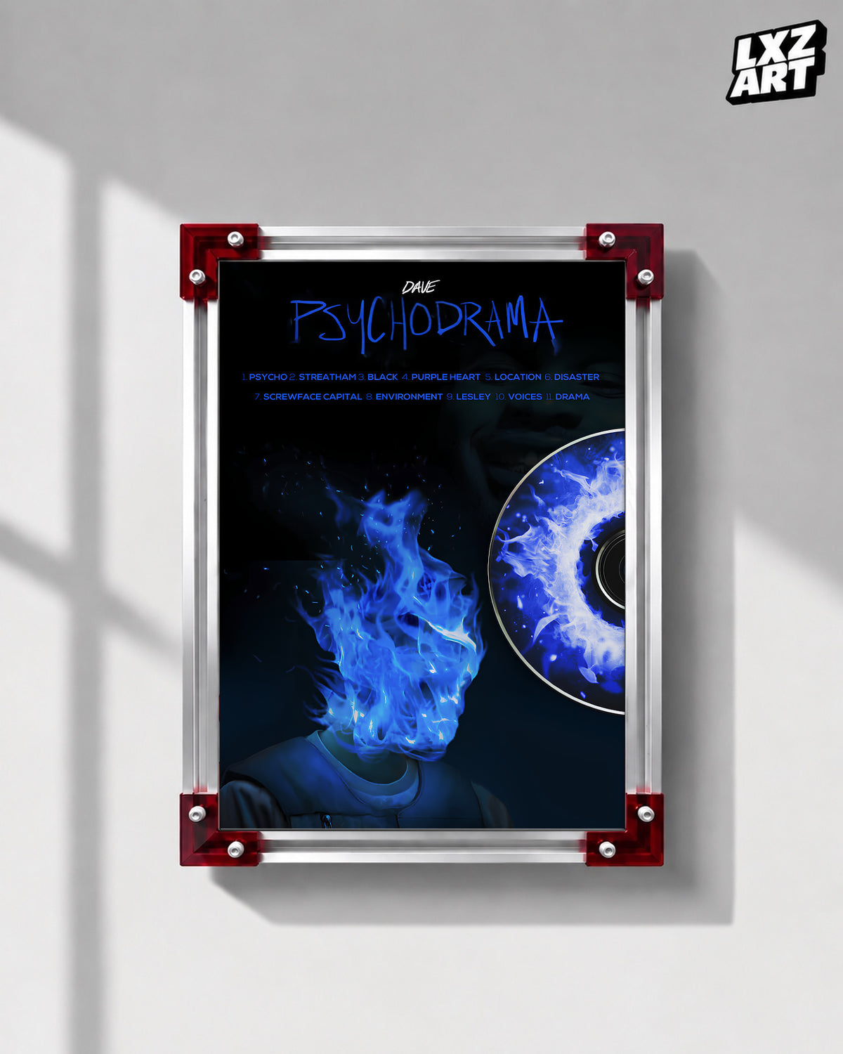 Dave Psychodrama Blue Flame CD Poster | Unframed UK Rap Wall Art — LXZART display 1; frame not included