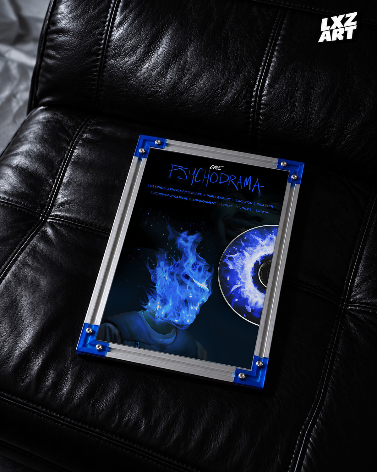 Dave Psychodrama Blue Flame CD Poster | Unframed UK Rap Wall Art — LXZART display 2; frame not included