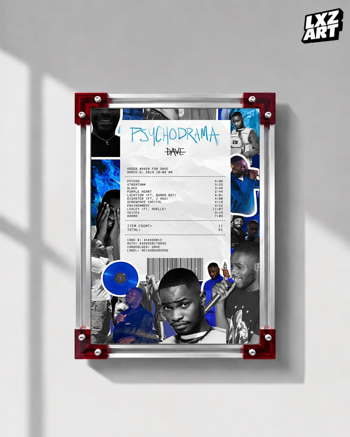 Dave Psychodrama Tracklist Collage Poster | Unframed UK Rap Wall Art — LXZART display 1; frame not included