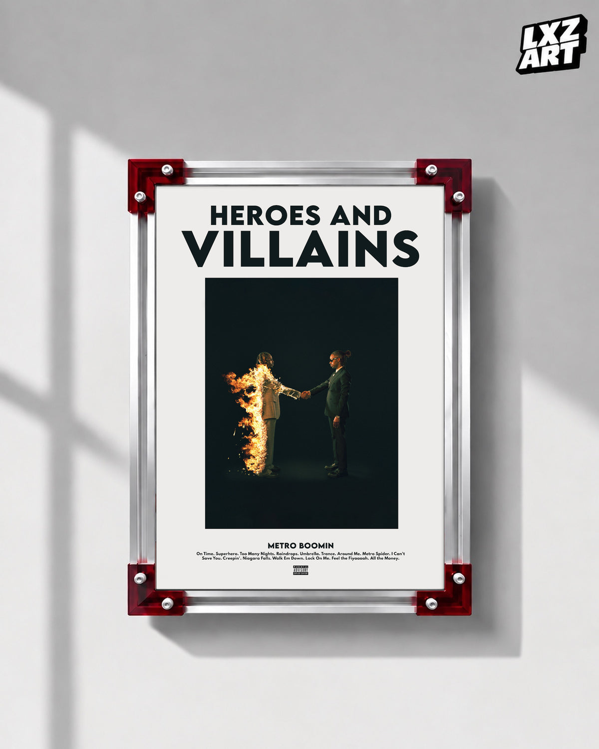 Metro Boomin Heroes & Villains Poster | Unframed Bedroom Wall Art — LXZART display 1; frame not included