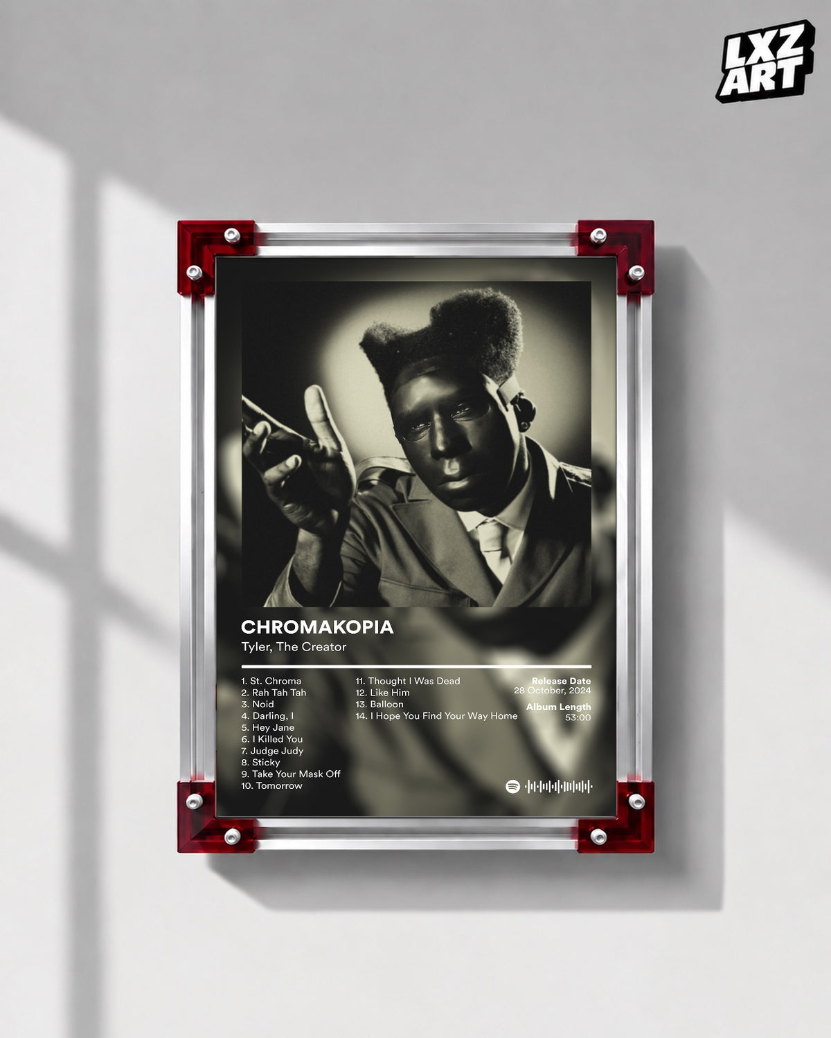 Tyler The Creator Chromakopia Tracklist Poster | Unframed Bedroom Wall Art — LXZART display 1; frame not included