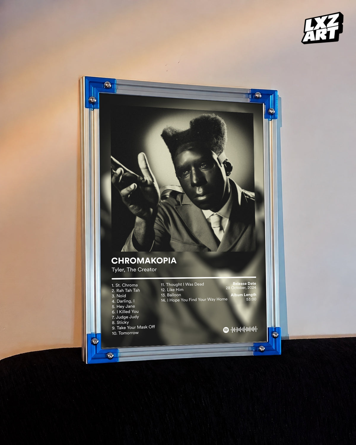 Tyler The Creator Chromakopia Tracklist Poster | Unframed Bedroom Wall Art — LXZART display 3; frame not included