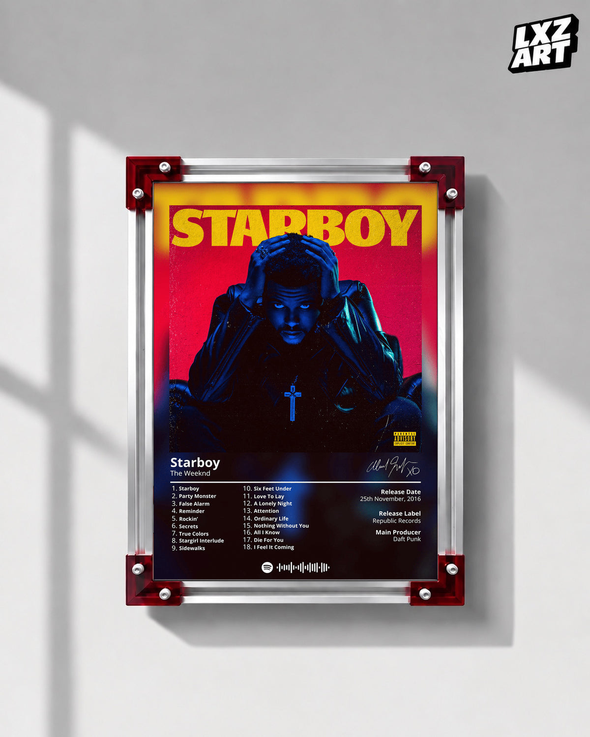 The Weeknd Starboy Poster | Unframed Bedroom Wall Art — LXZART display 1; frame not included