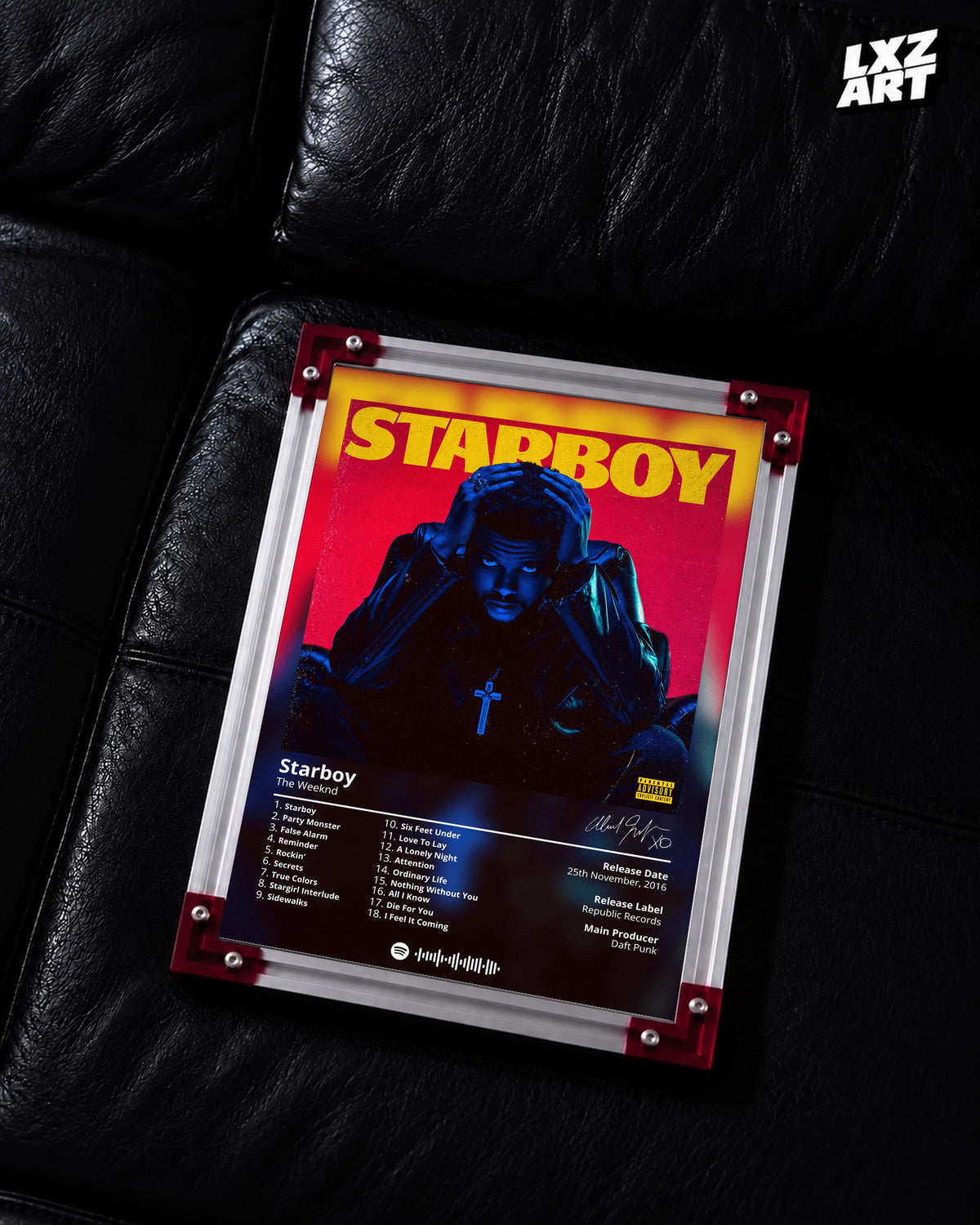 The Weeknd Starboy Poster | Unframed Bedroom Wall Art — LXZART display 2; frame not included