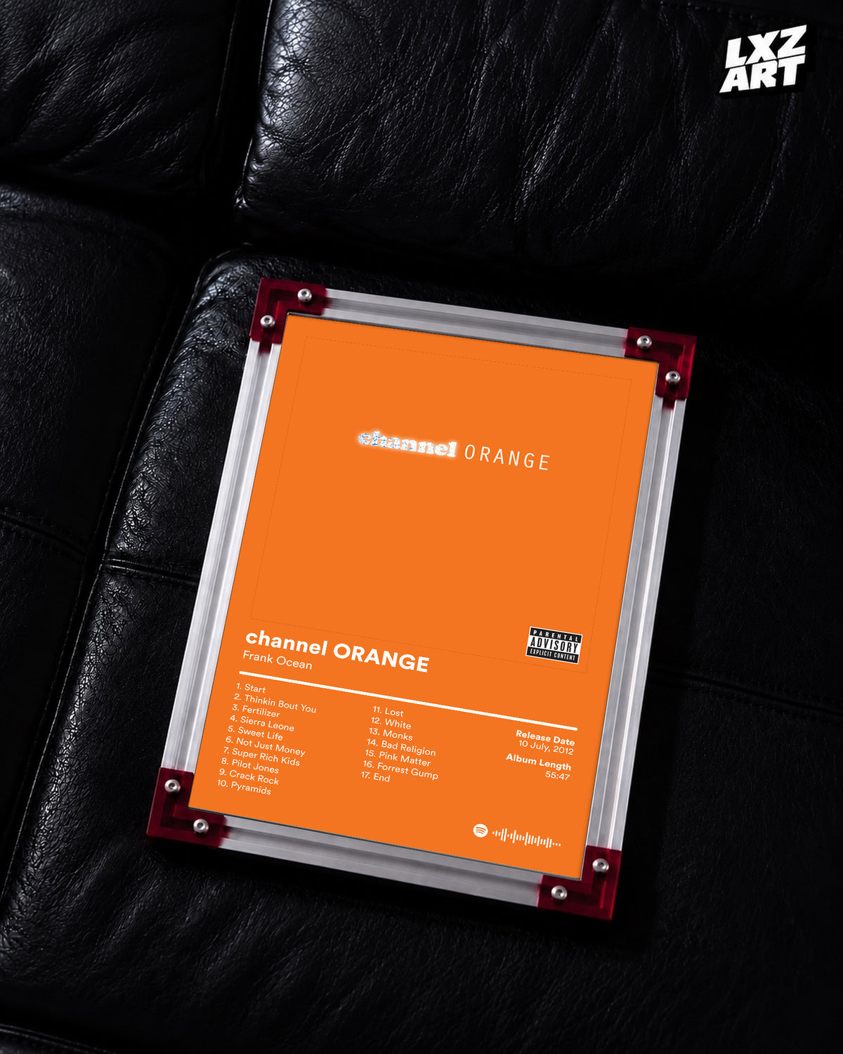 Frank Ocean Channel Orange Tracklist Poster | Unframed Bedroom Wall Art — LXZART display 2; frame not included