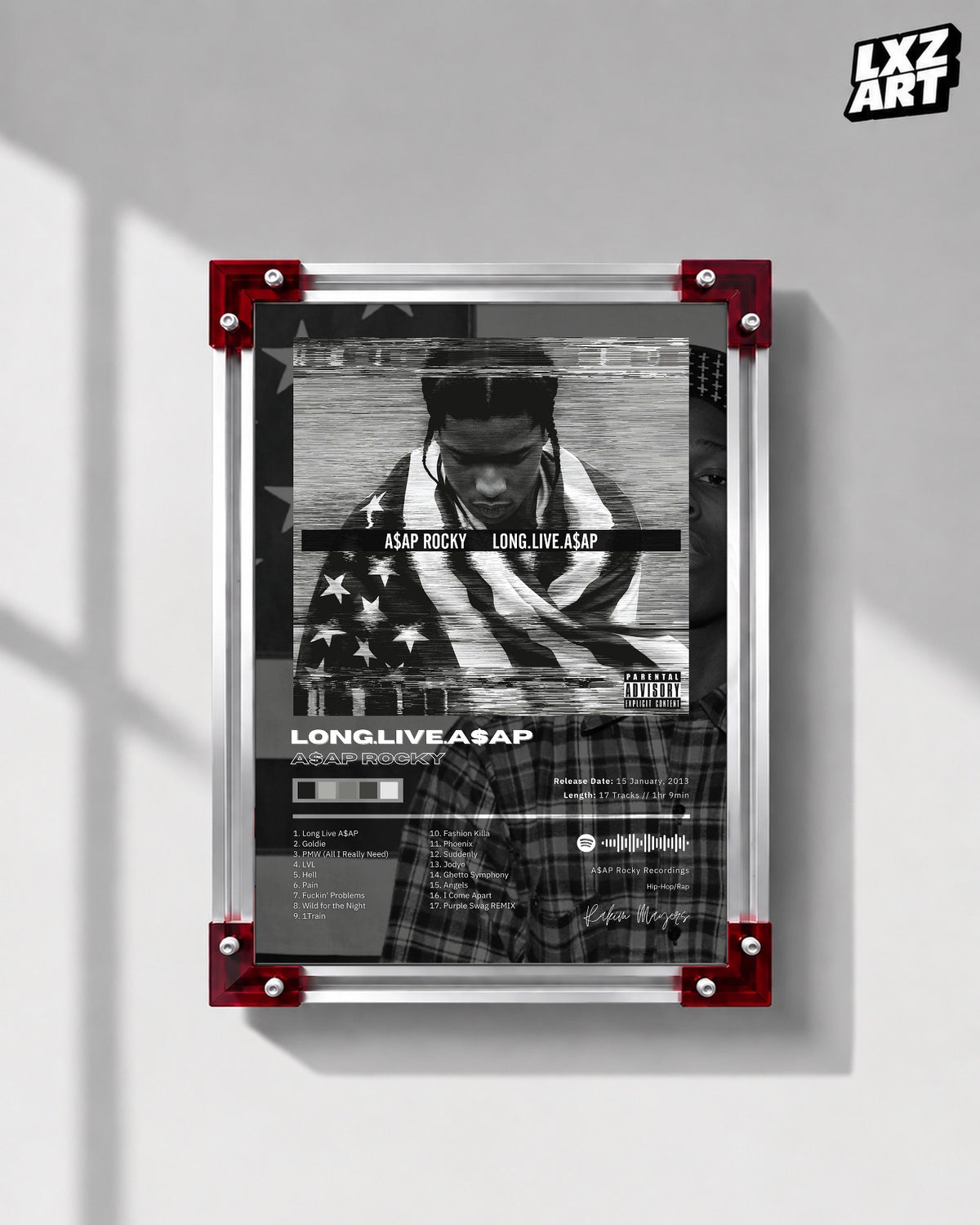 A$AP Rocky LONG.LIVE.A$AP Tracklist Poster | Unframed Hip Hop Wall Art — LXZART display 1; frame not included