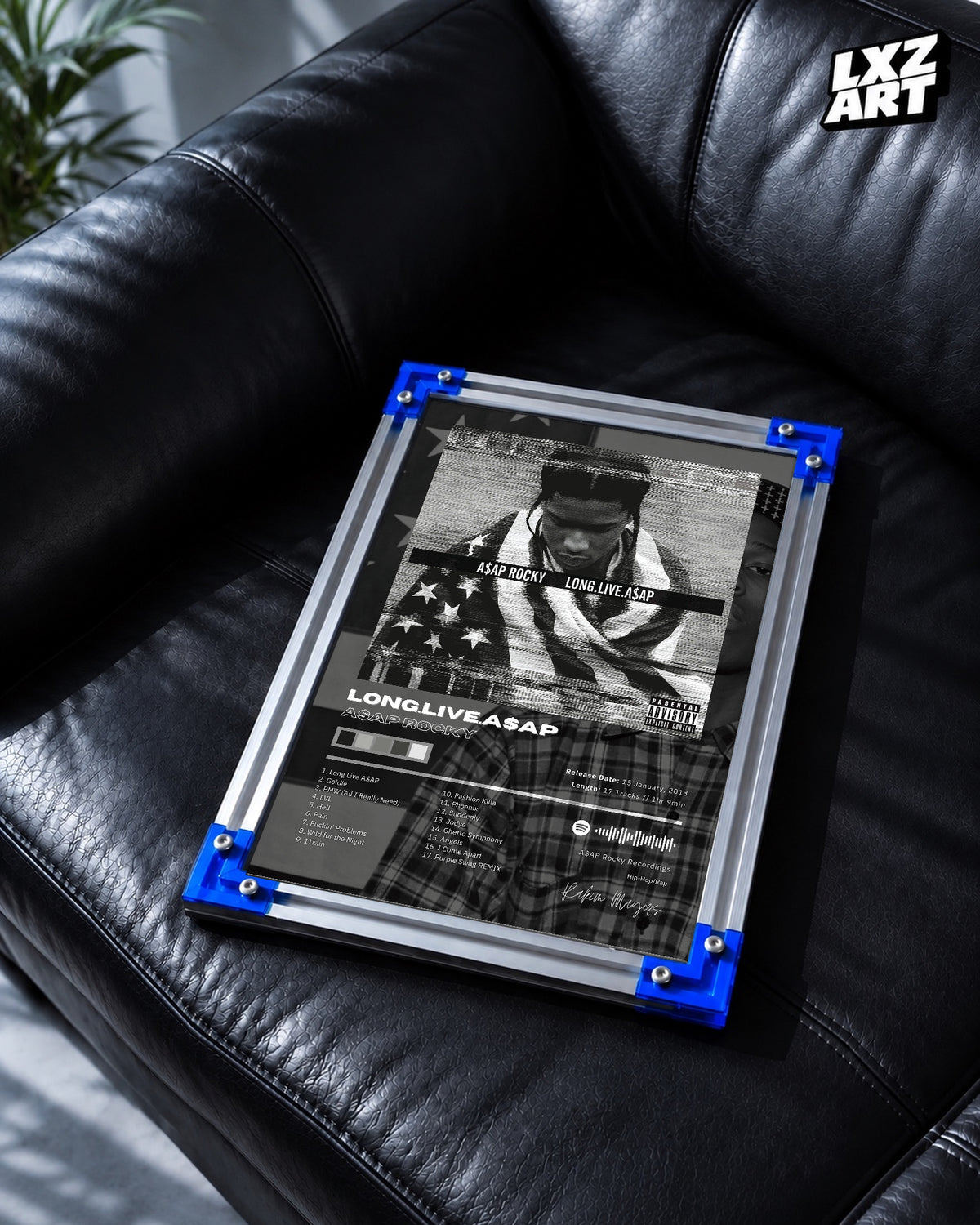 A$AP Rocky LONG.LIVE.A$AP Tracklist Poster | Unframed Hip Hop Wall Art — LXZART display 2; frame not included