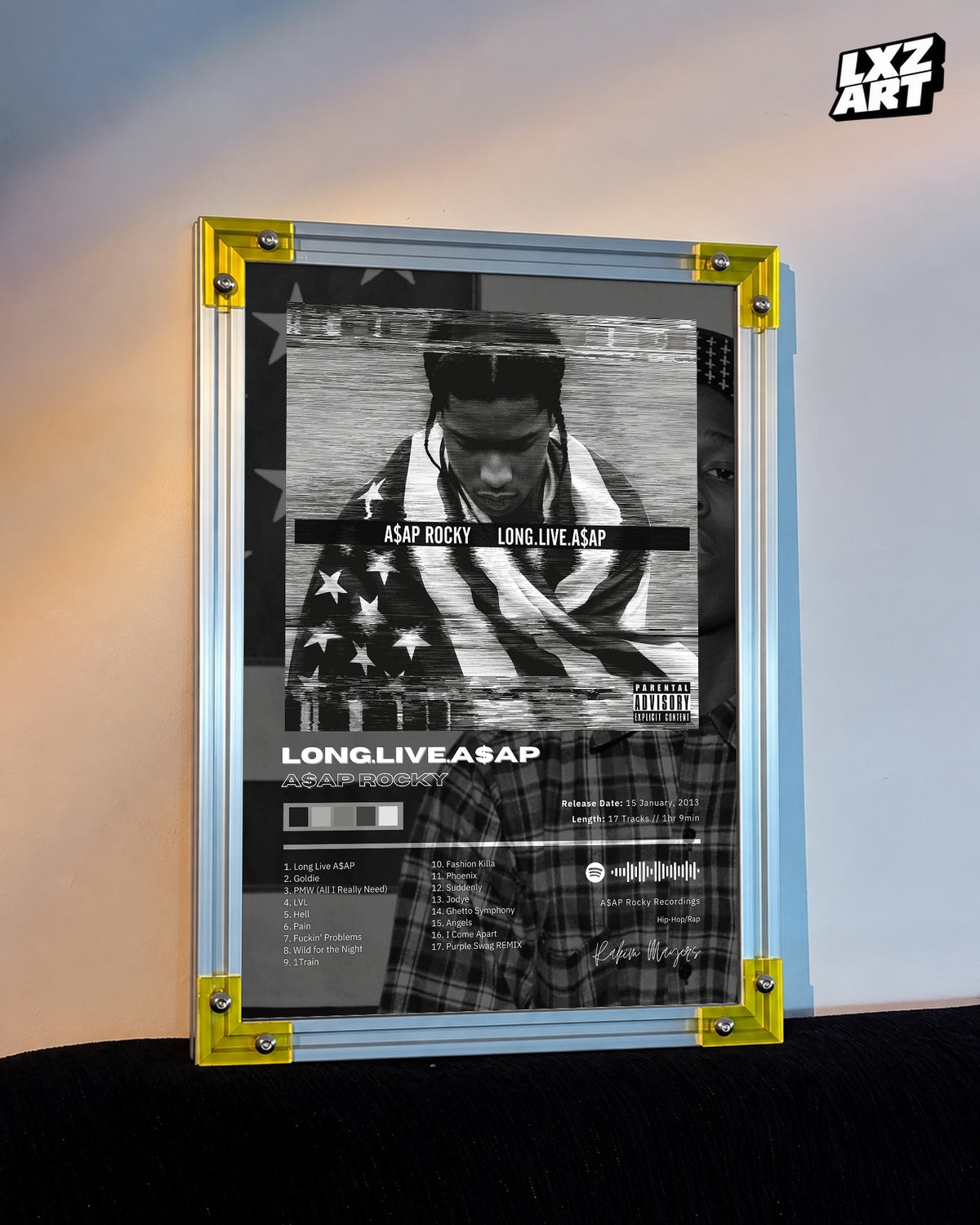 A$AP Rocky LONG.LIVE.A$AP Tracklist Poster | Unframed Hip Hop Wall Art — LXZART display 3; frame not included