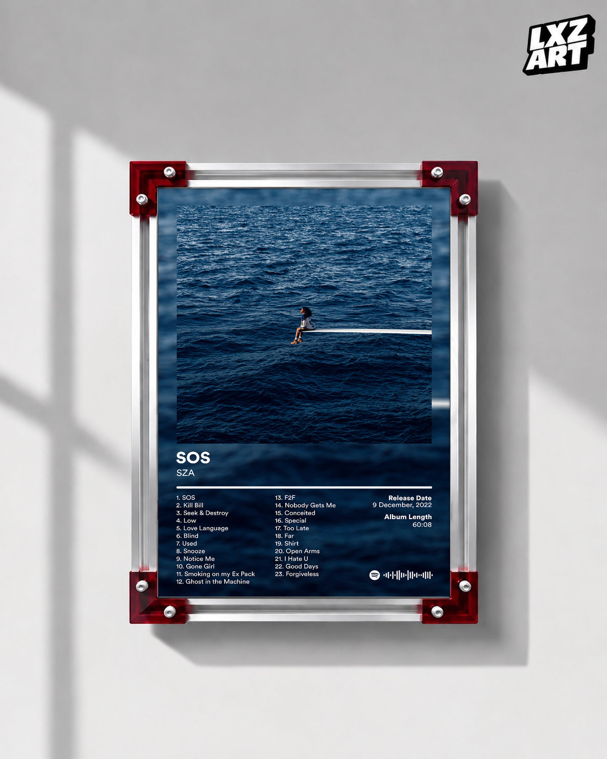 SZA SOS Tracklist Poster | Unframed Bedroom Wall Art — LXZART display 1; frame not included