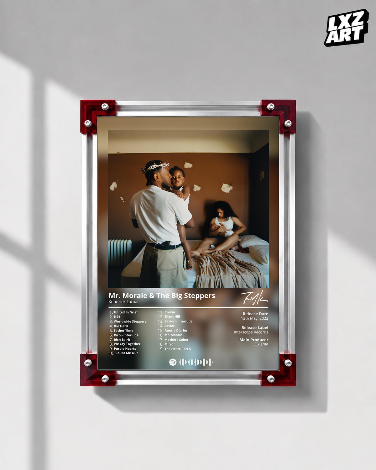 Kendrick Lamar Mr. Morale Tracklist Poster | Unframed Hip Hop Wall Art — LXZART display 1; frame not included