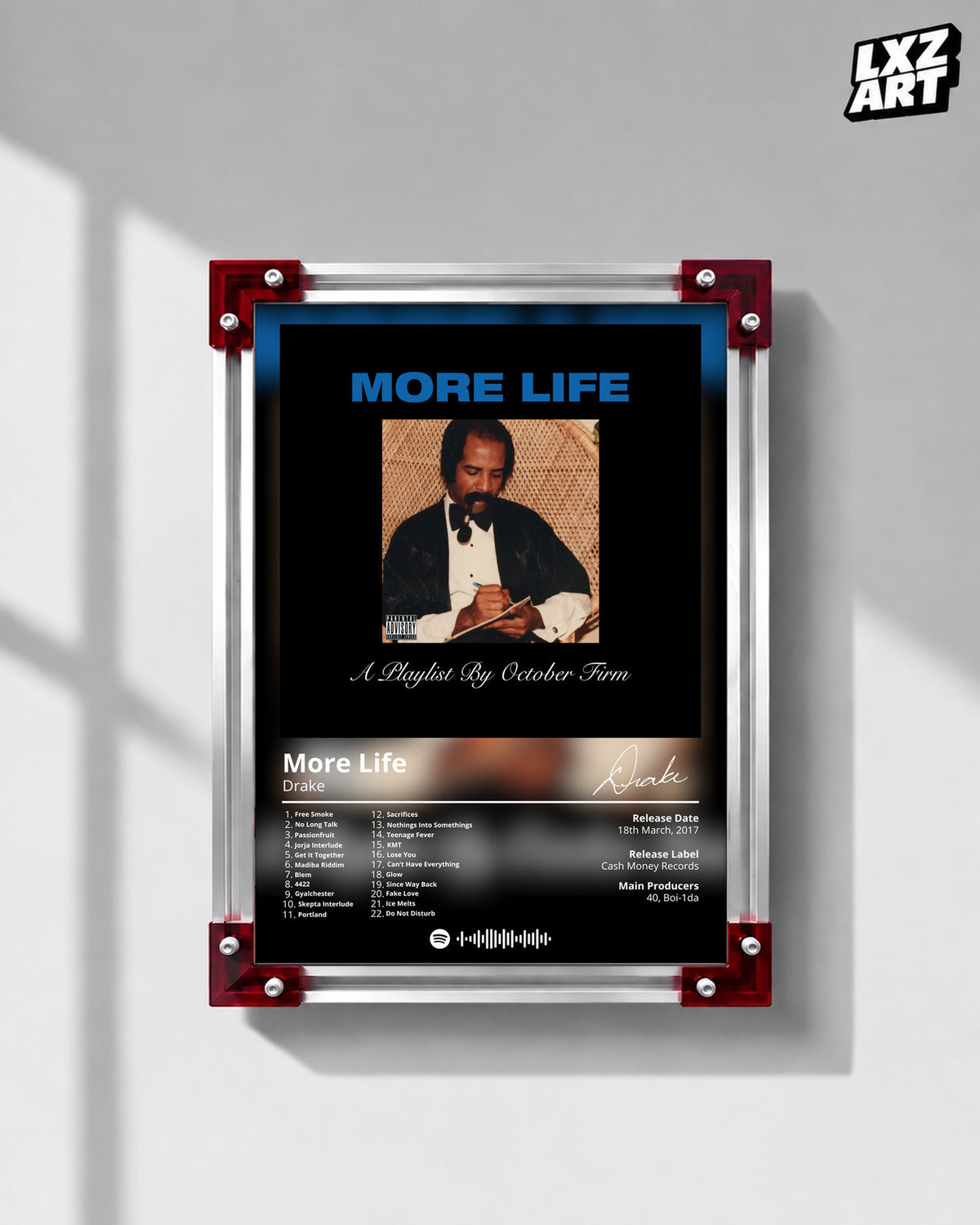 Drake More Life Album Poster | Unframed Music Wall Art — LXZART display 1; frame not included