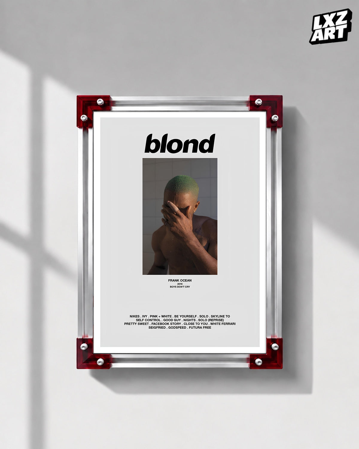 Frank Ocean Blonde Tracklist Poster | Unframed Bedroom Wall Art — LXZART display 1; frame not included