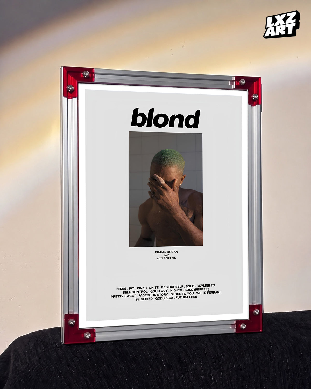 Frank Ocean Blonde Tracklist Poster | Unframed Bedroom Wall Art — LXZART display 3; frame not included