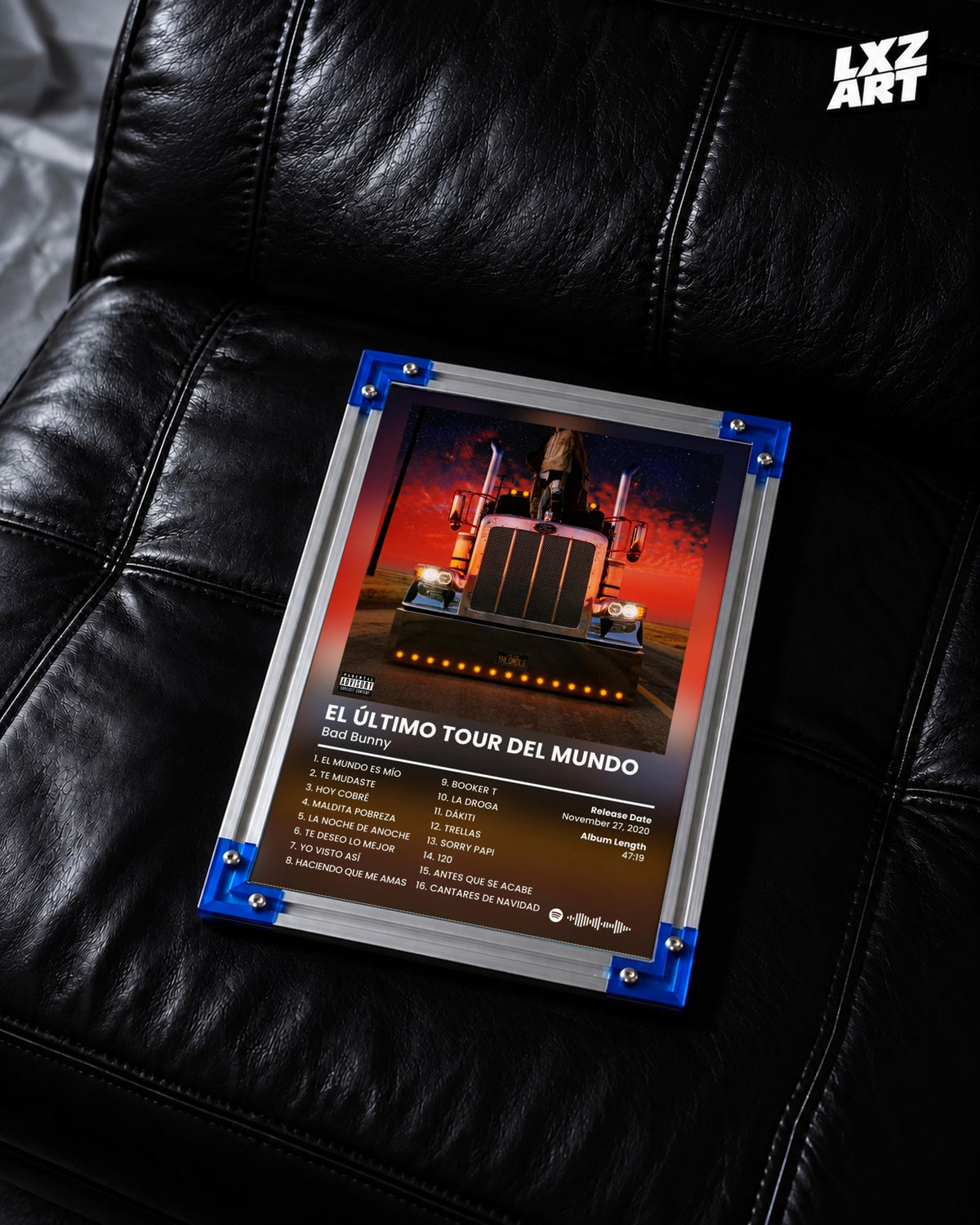Bad Bunny El Último Tour Del Mundo Tracklist Poster | Unframed Bedroom Wall Art — LXZART display 2; frame not included