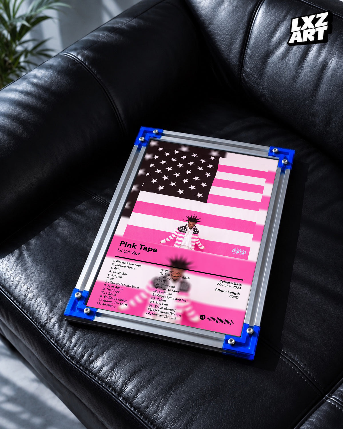 Lil Uzi Vert 'Pink Tape' Album Poster — LXZART display 2; frame not included