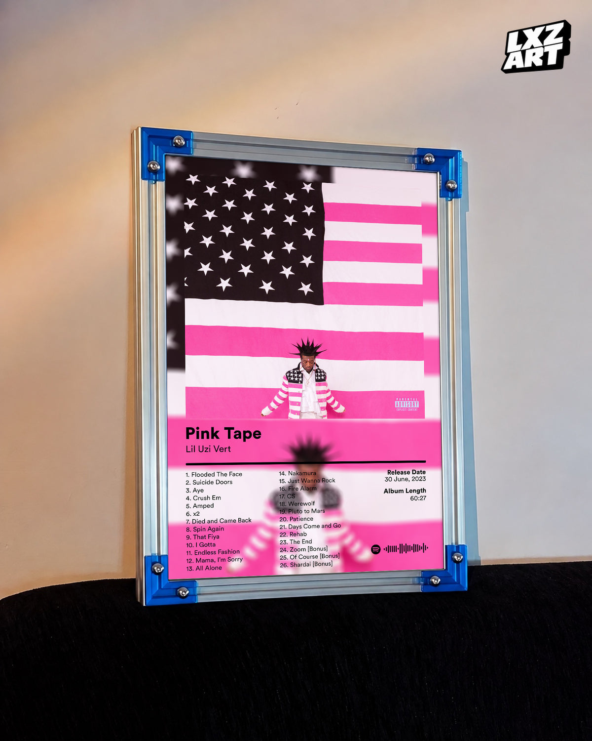Lil Uzi Vert 'Pink Tape' Album Poster — LXZART display 3; frame not included