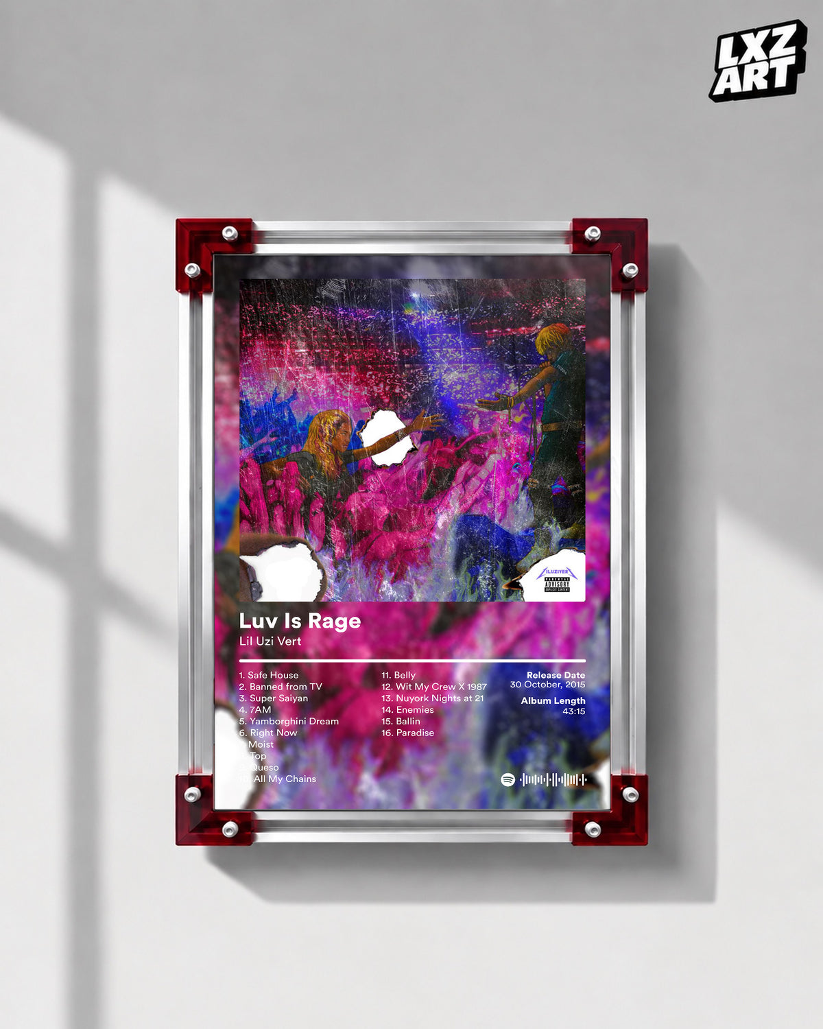 Lil Uzi Vert 'Luv Is Rage' Album Poster — LXZART display 1; frame not included