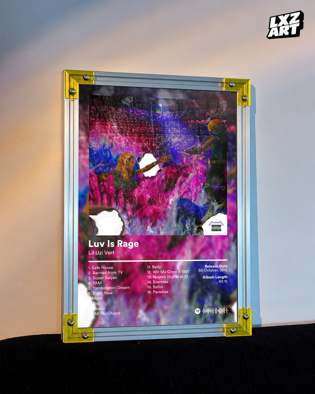 Lil Uzi Vert 'Luv Is Rage' Album Poster — LXZART display 3; frame not included
