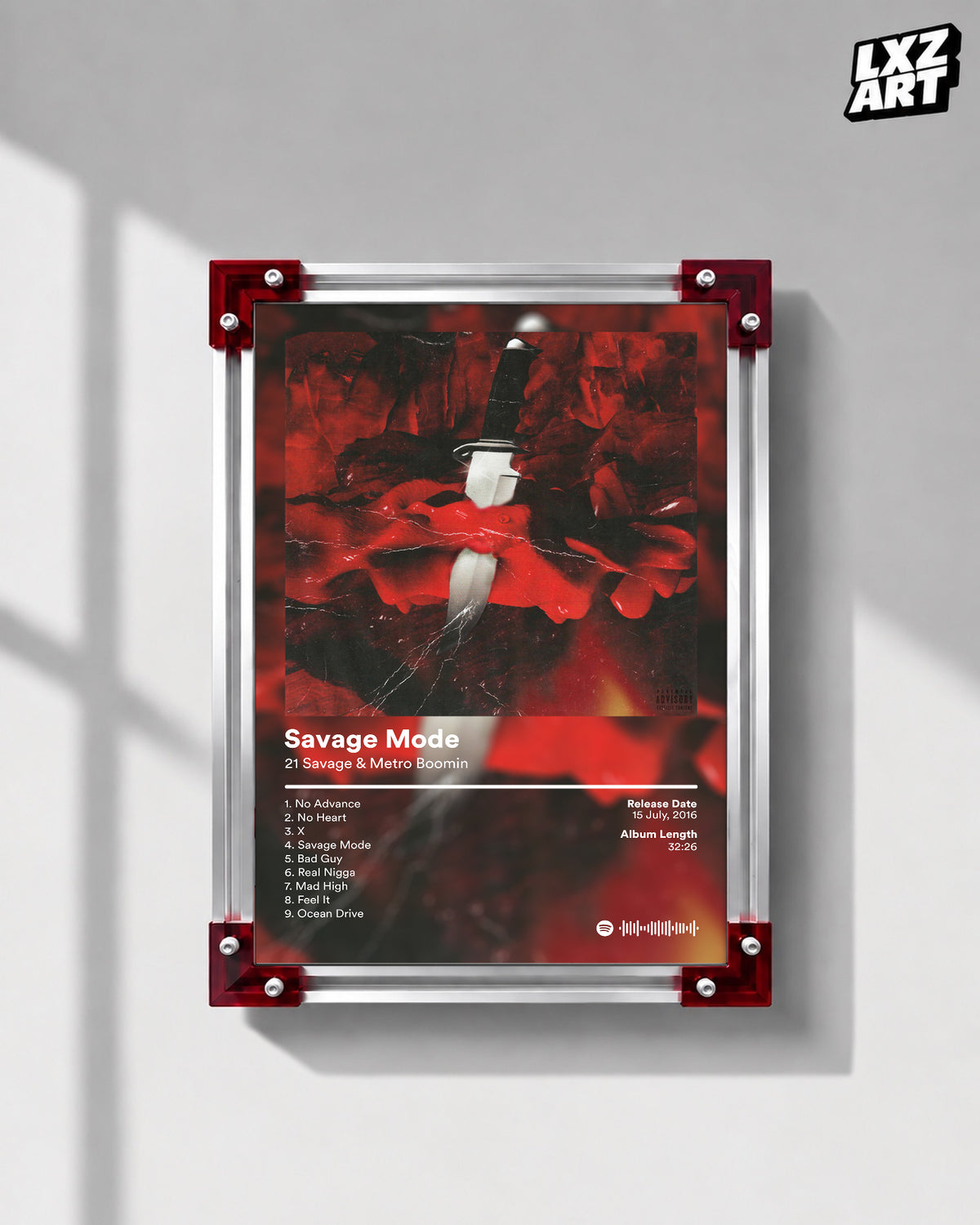 21 Savage & Metro Boomin Savage Mode Tracklist Poster | Unframed Bedroom Wall Art — LXZART display 1; frame not included