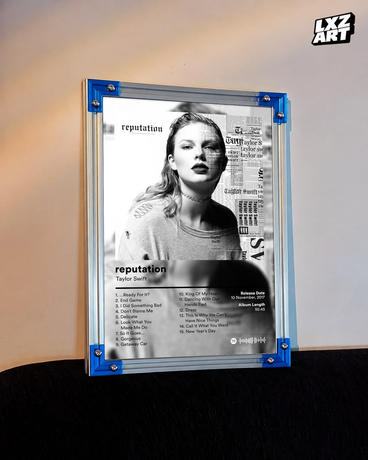 Taylor Swift Reputation Tracklist Poster | Unframed Bedroom Wall Art — LXZART display 3; frame not included