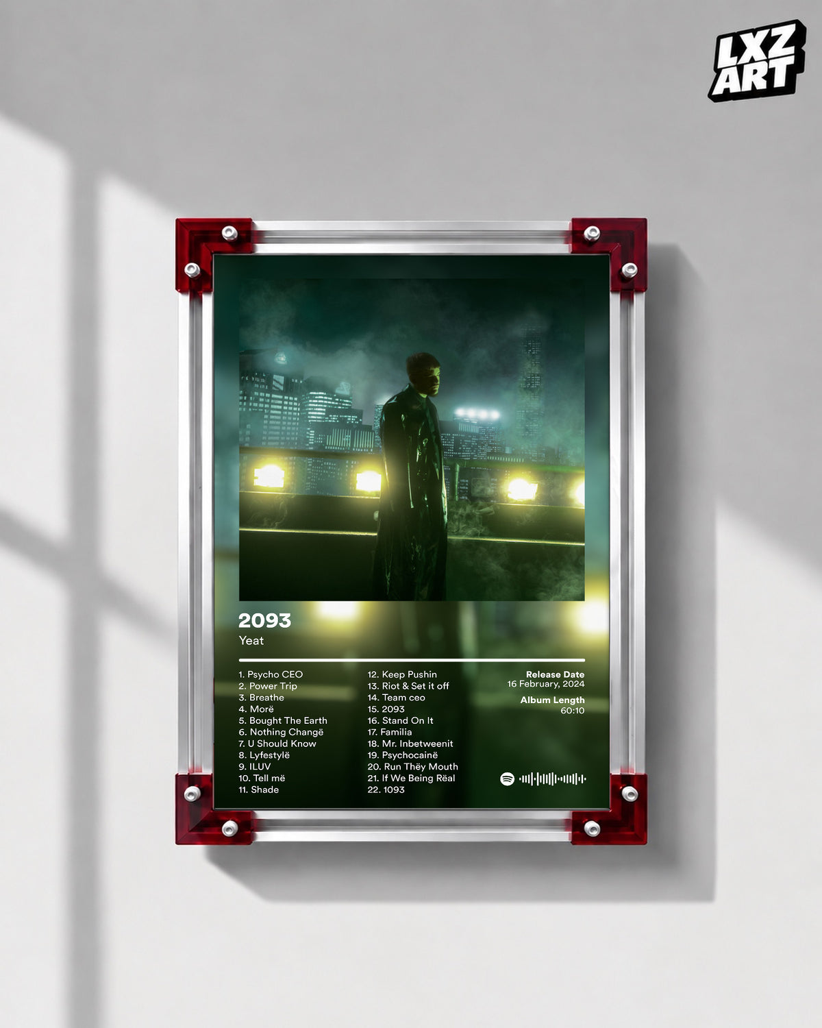 Yeat 2093 Tracklist Poster | Unframed Bedroom Wall Art — LXZART display 1; frame not included