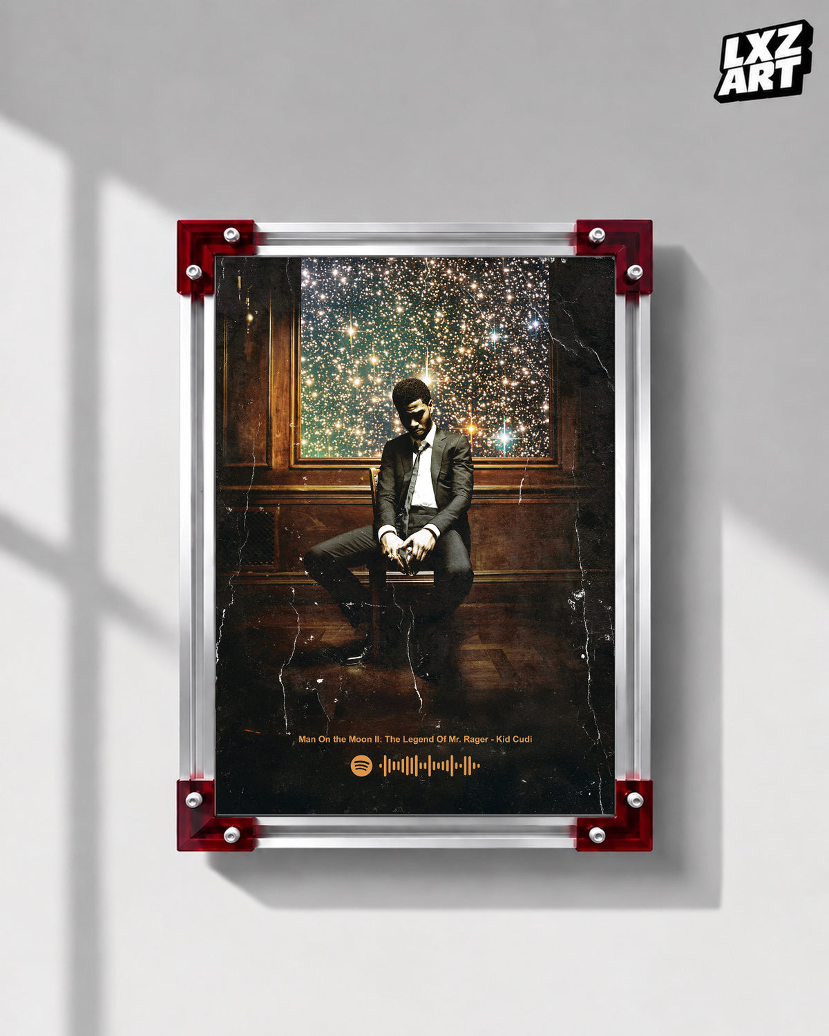 Kid Cudi 'Man On The Moon II: The Legend Of Mr. Rager' Spotify Poster — LXZART display 1; frame not included