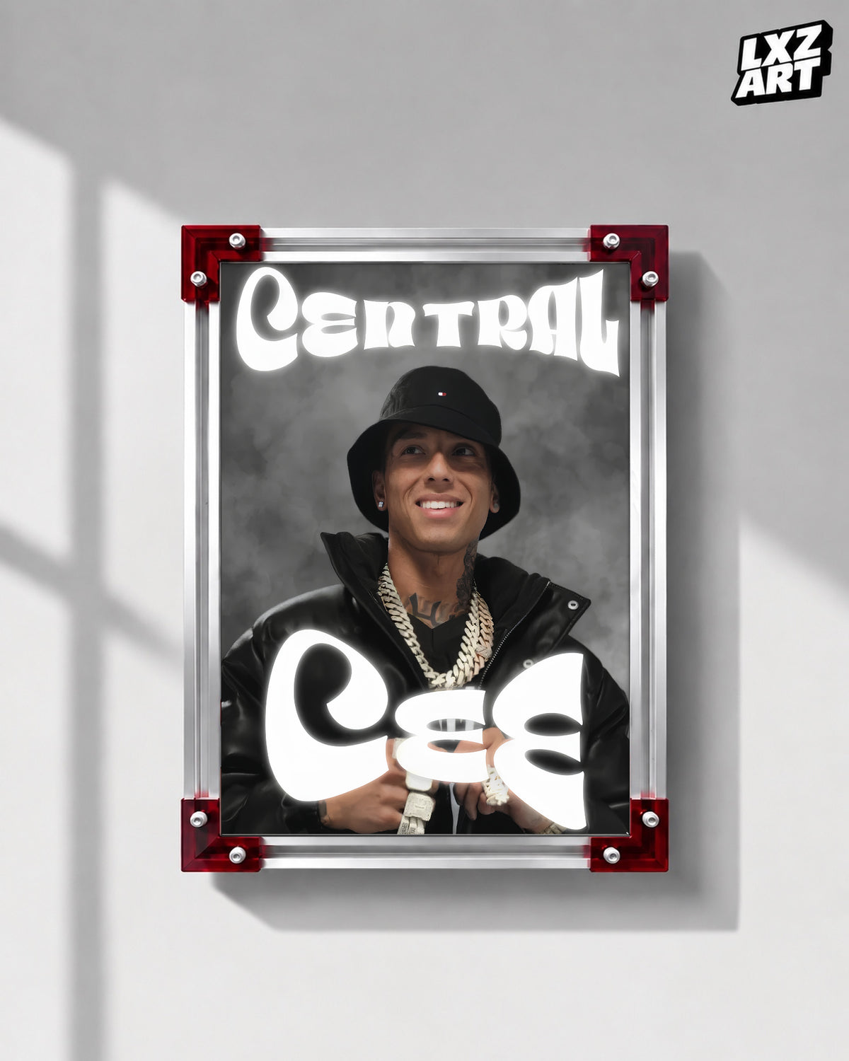 Central Cee Grey Smoke Portrait Poster | Unframed UK Rap Wall Art — LXZART display 1; frame not included