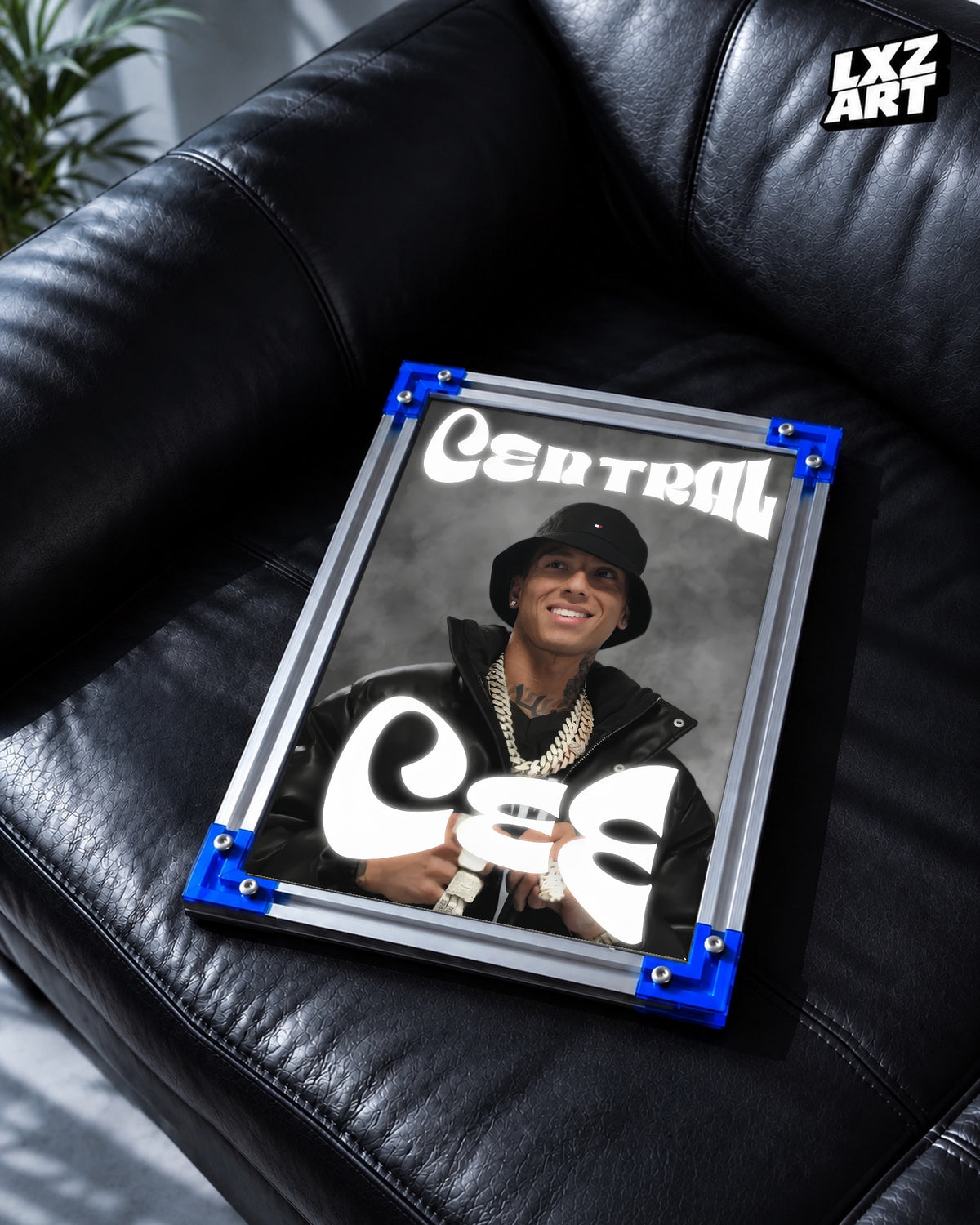 Central Cee Grey Smoke Portrait Poster | Unframed UK Rap Wall Art — LXZART display 2; frame not included