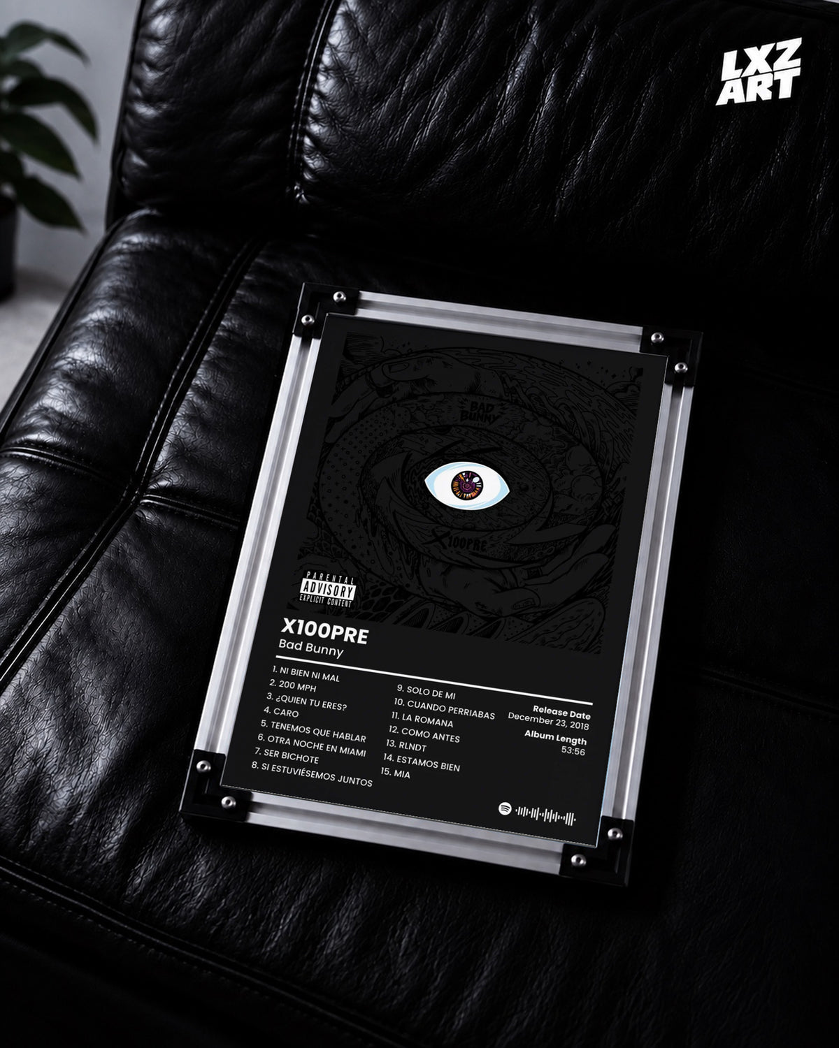 Bad Bunny X100PRE Tracklist Poster | Unframed Bedroom Wall Art — LXZART display 2; frame not included