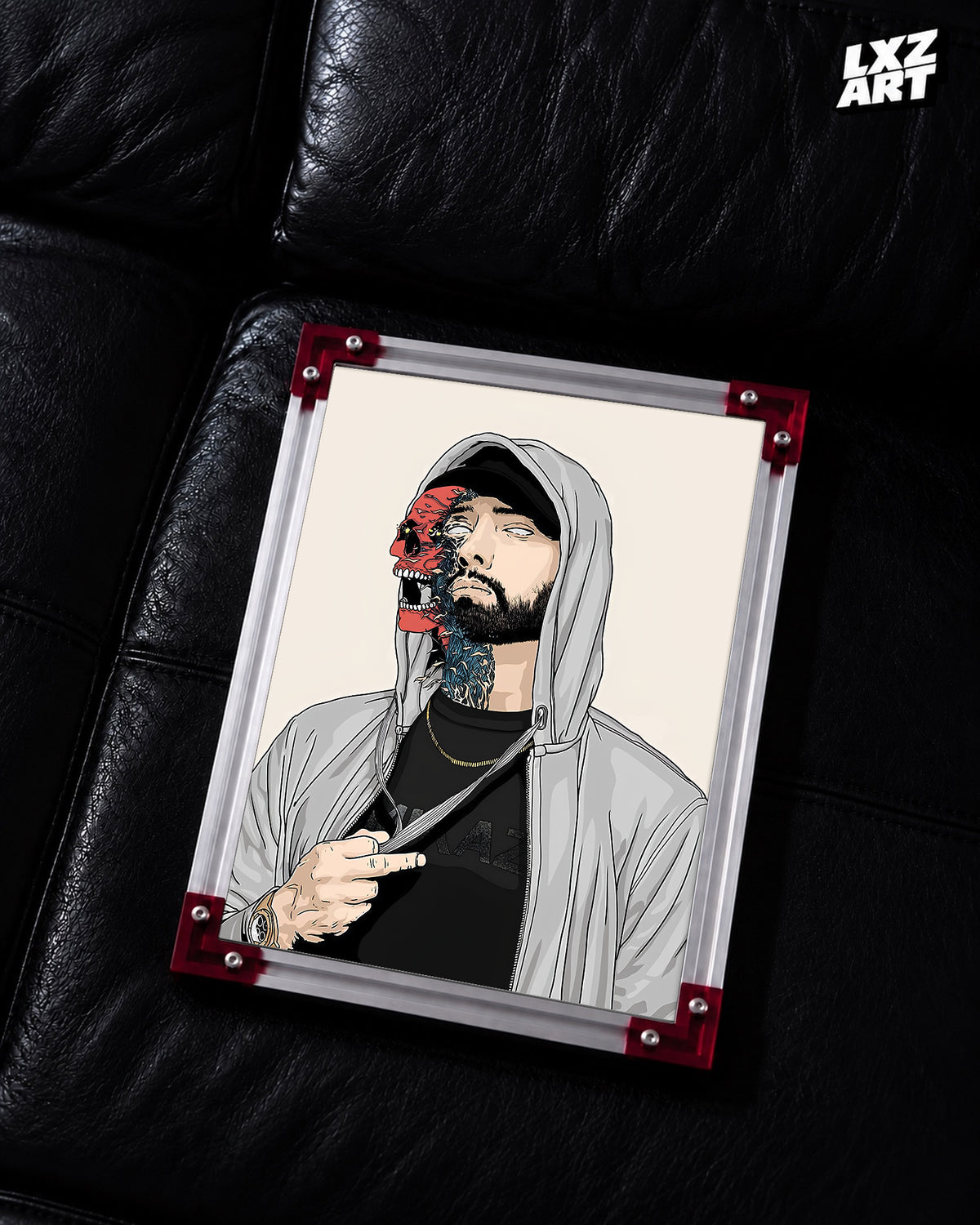 Eminem Split Face Illustration Poster | Unframed Bedroom Wall Art — LXZART display 2; frame not included