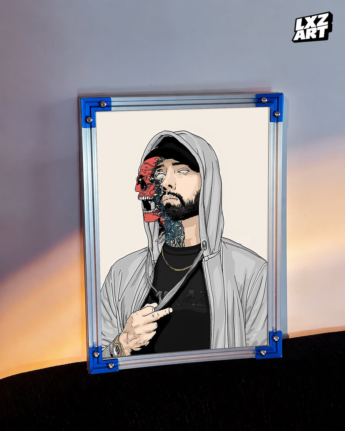 Eminem Split Face Illustration Poster | Unframed Bedroom Wall Art — LXZART display 3; frame not included