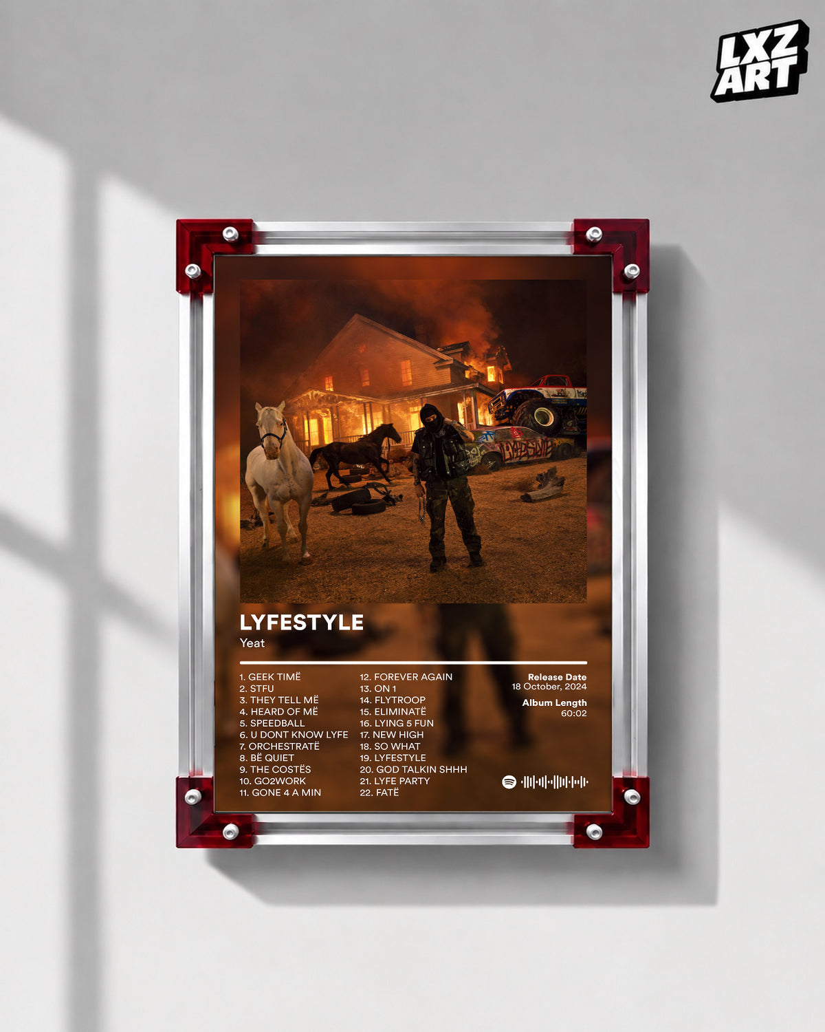 Yeat Lyfestyle Tracklist Poster | Unframed Bedroom Wall Art — LXZART display 1; frame not included