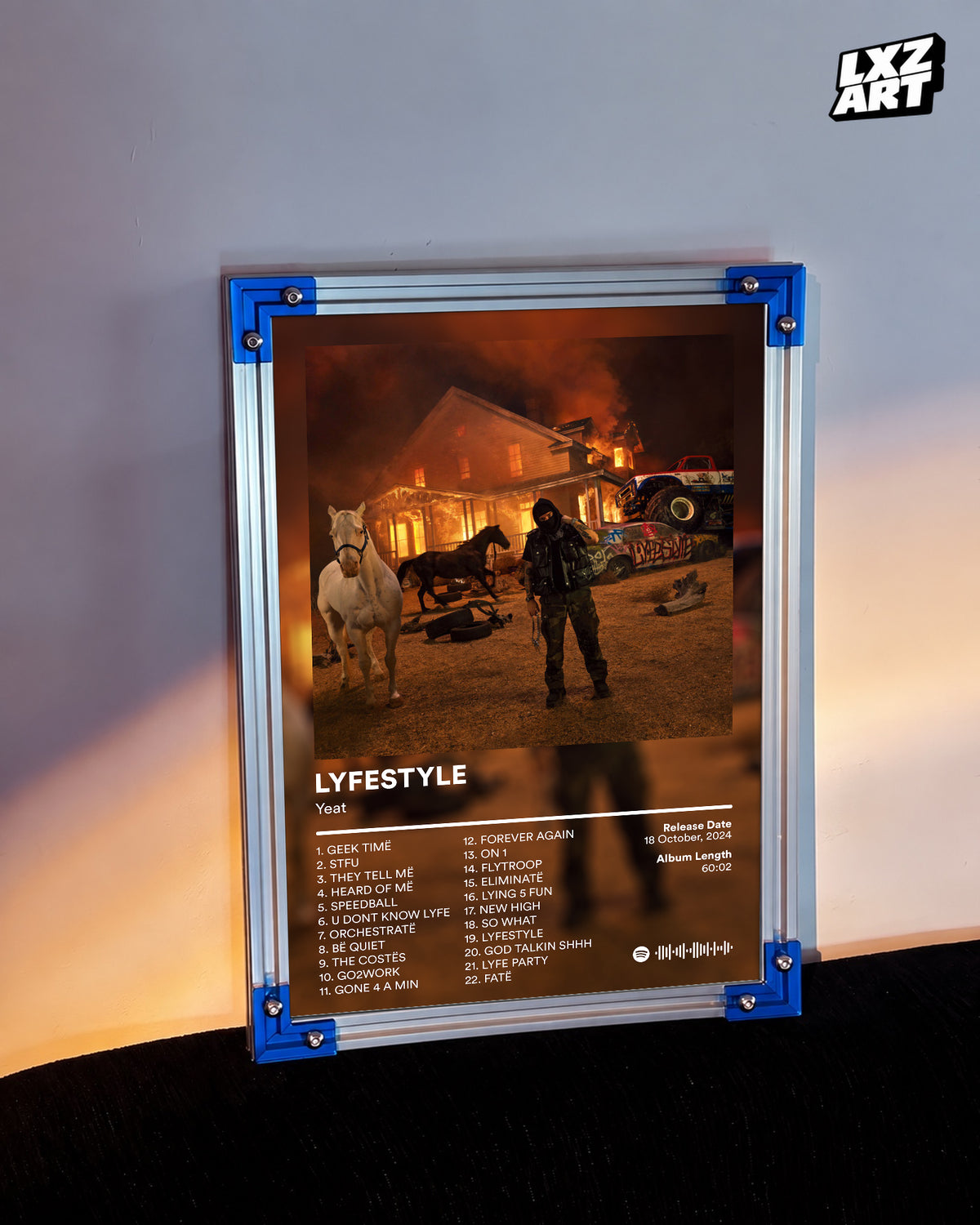 Yeat Lyfestyle Tracklist Poster | Unframed Bedroom Wall Art — LXZART display 3; frame not included