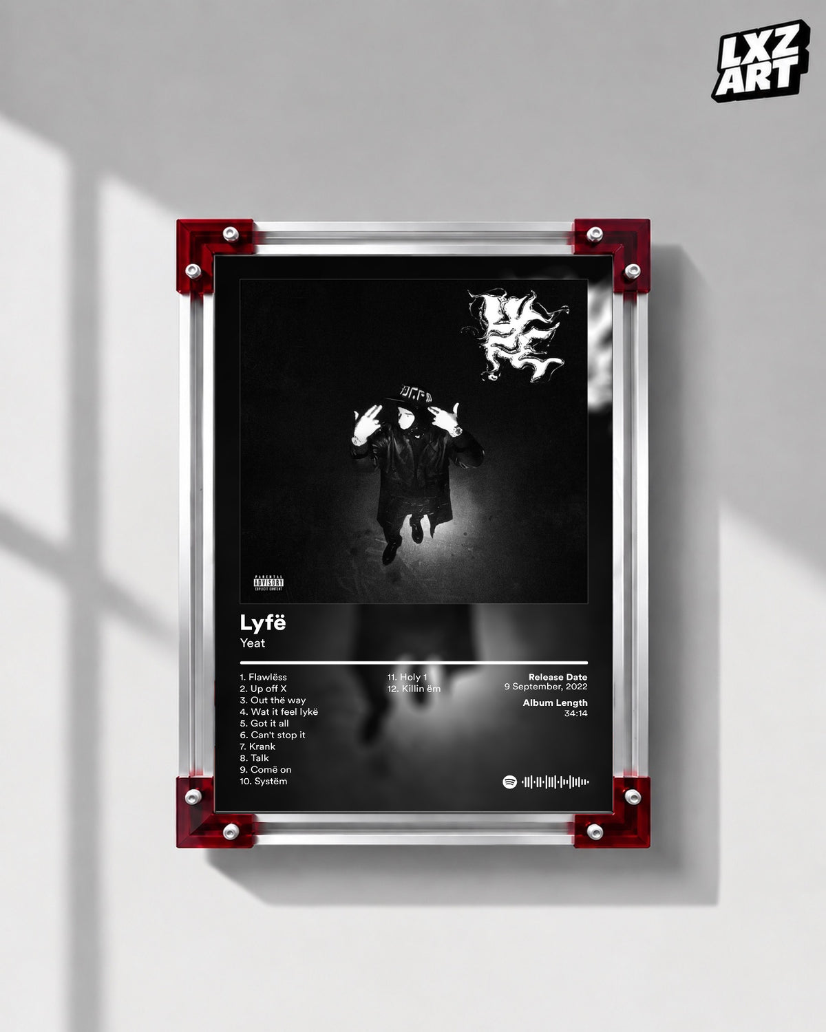 Yeat Lyfë Tracklist Poster | Unframed Bedroom Wall Art — LXZART display 1; frame not included