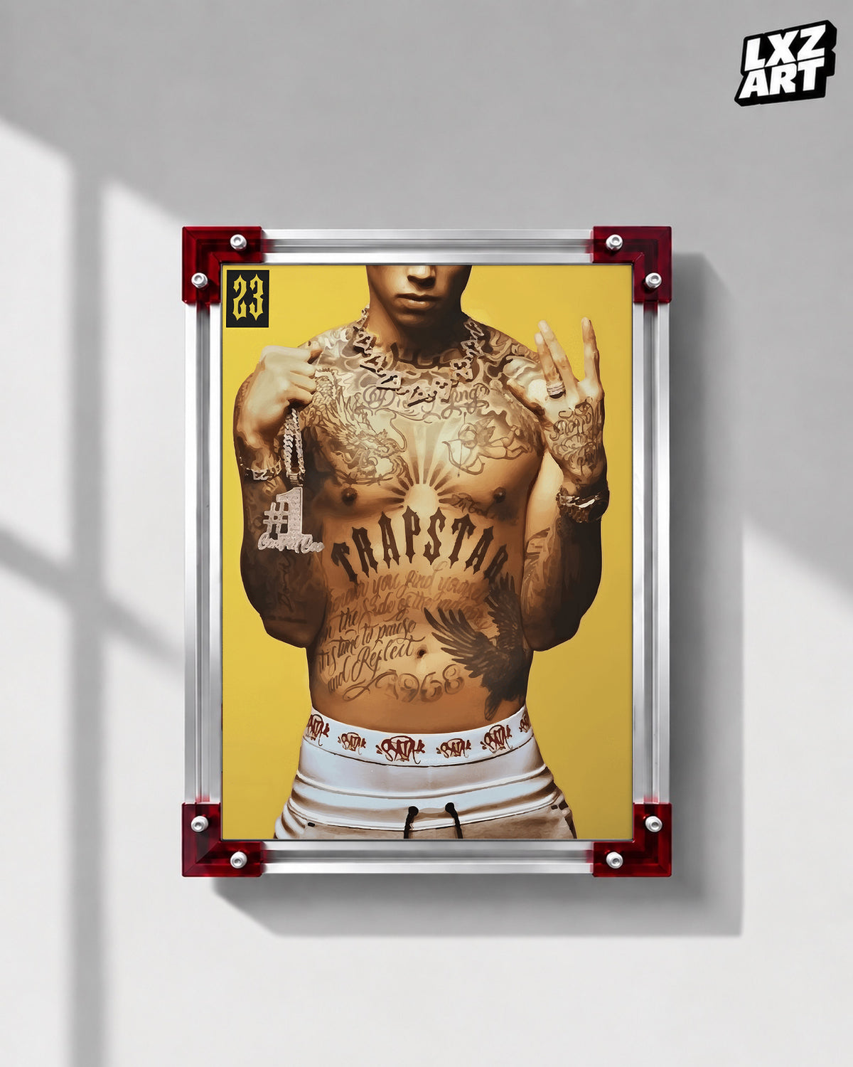 Central Cee 23 Yellow Tattoo Portrait Poster | Unframed UK Rap Wall Art — LXZART display 1; frame not included