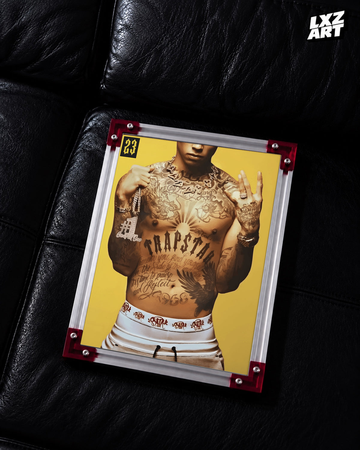 Central Cee 23 Yellow Tattoo Portrait Poster | Unframed UK Rap Wall Art — LXZART display 2; frame not included