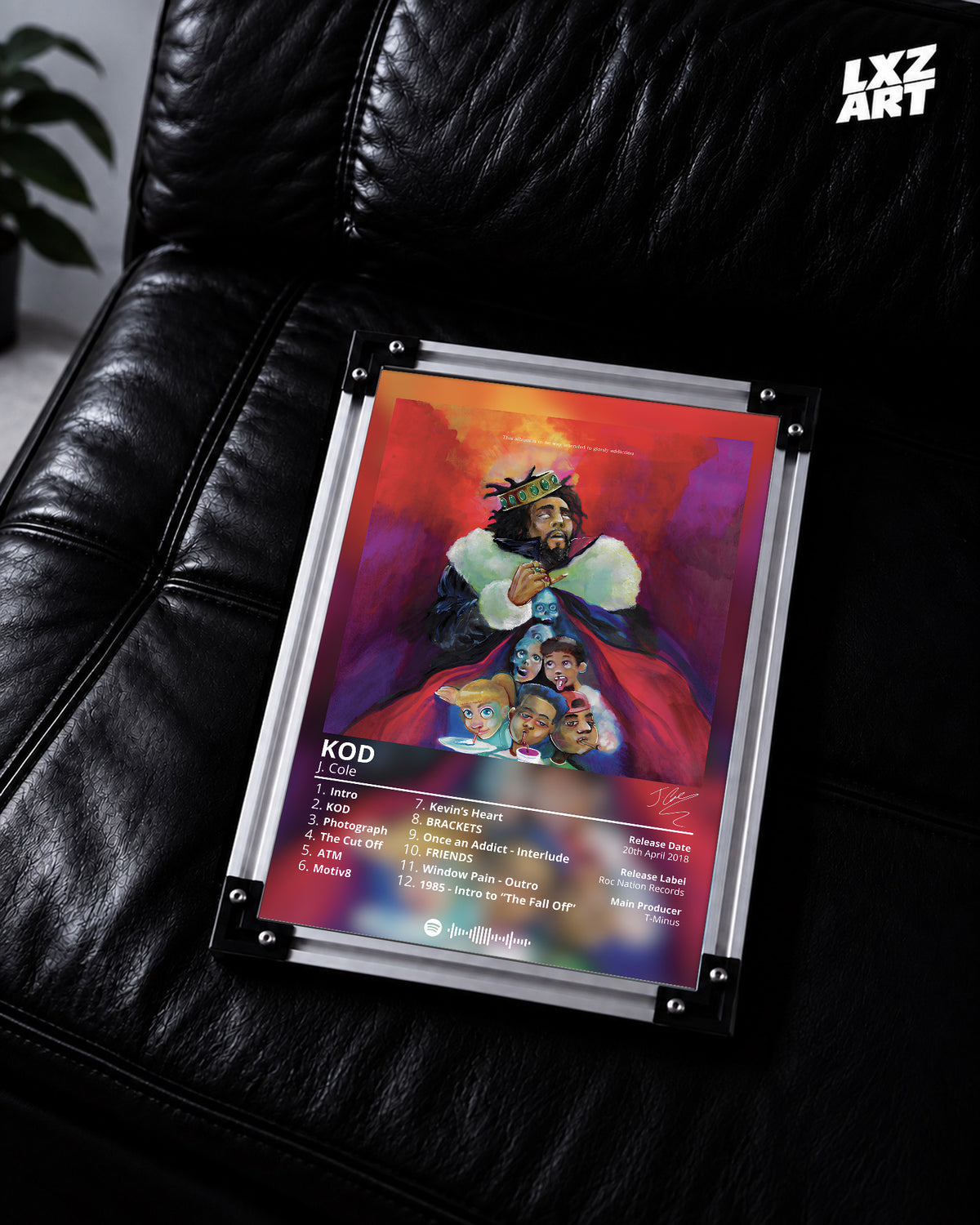 J. Cole 'KOD' Album Poster — LXZART display 2; frame not included