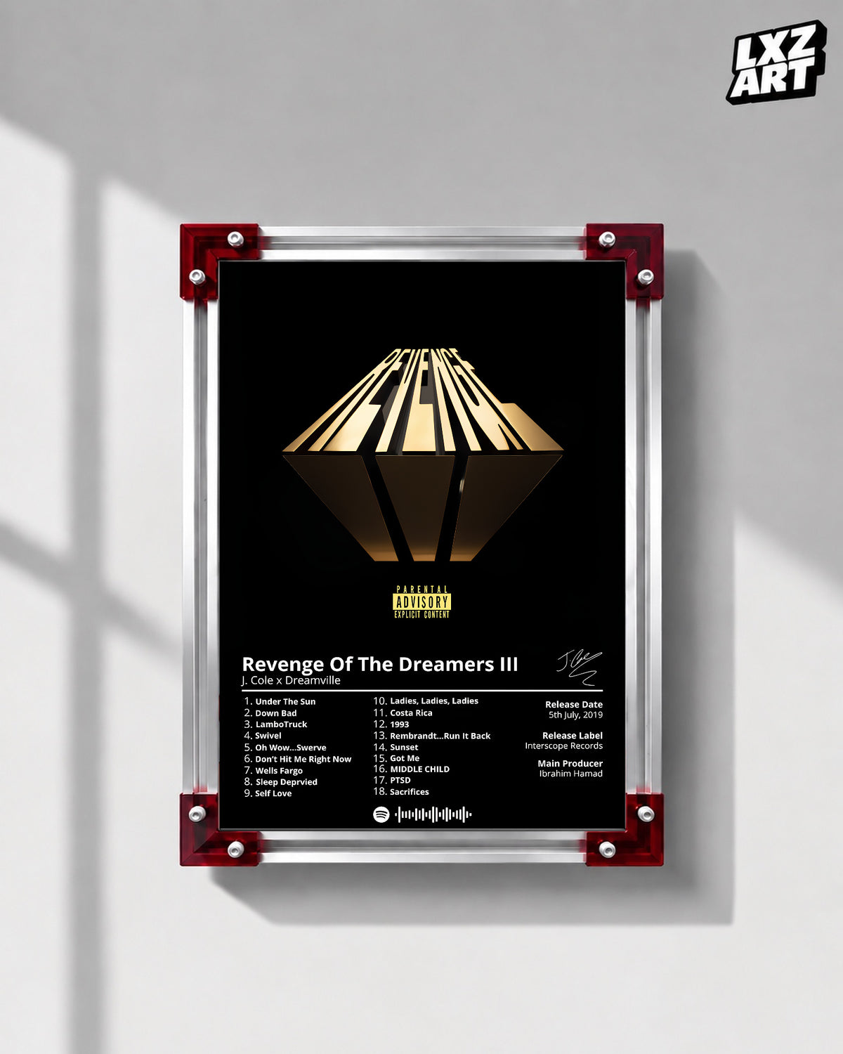 J. Cole 'Revenge Of The Dreamers III' Album Poster — LXZART display 1; frame not included