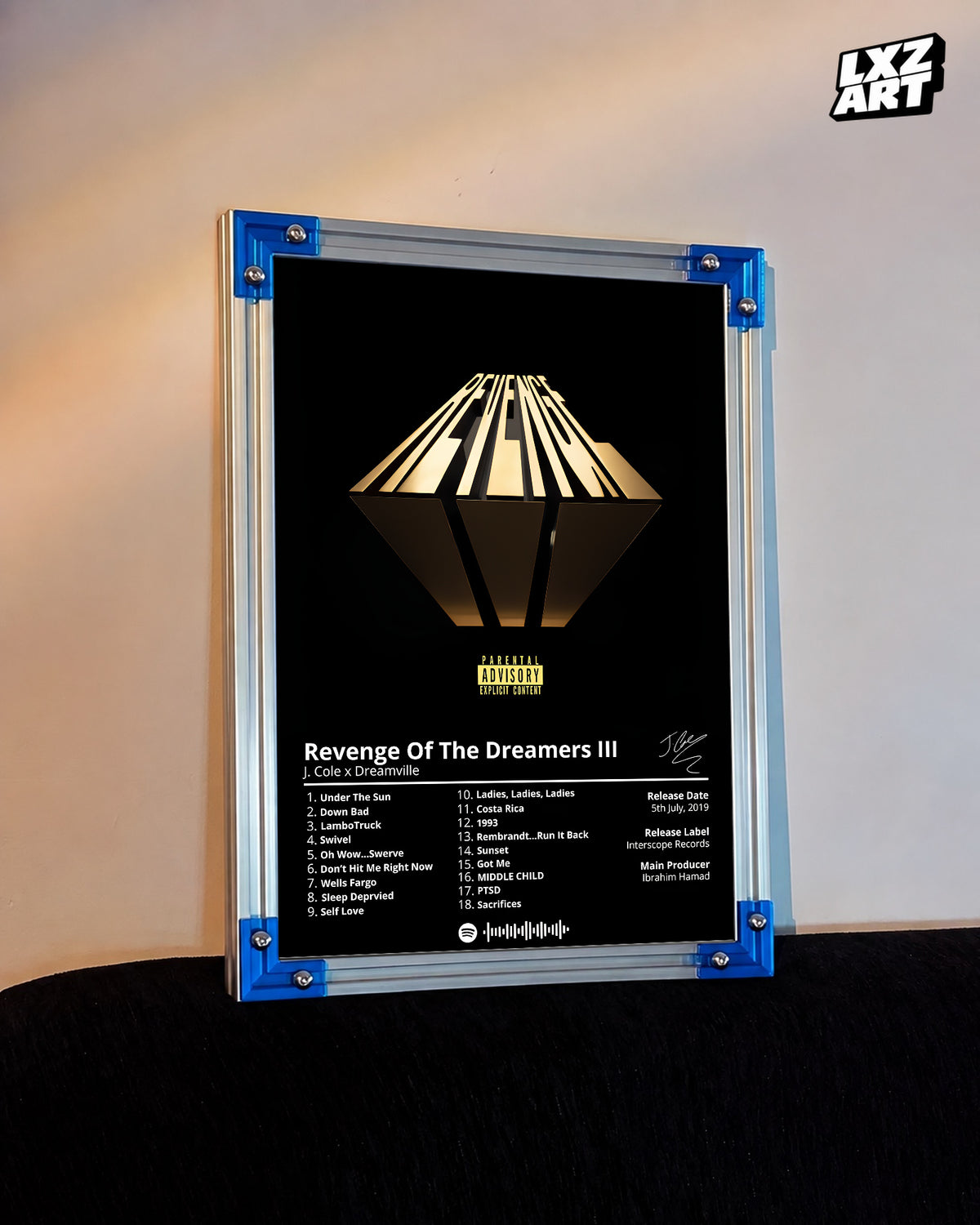 J. Cole 'Revenge Of The Dreamers III' Album Poster — LXZART display 3; frame not included