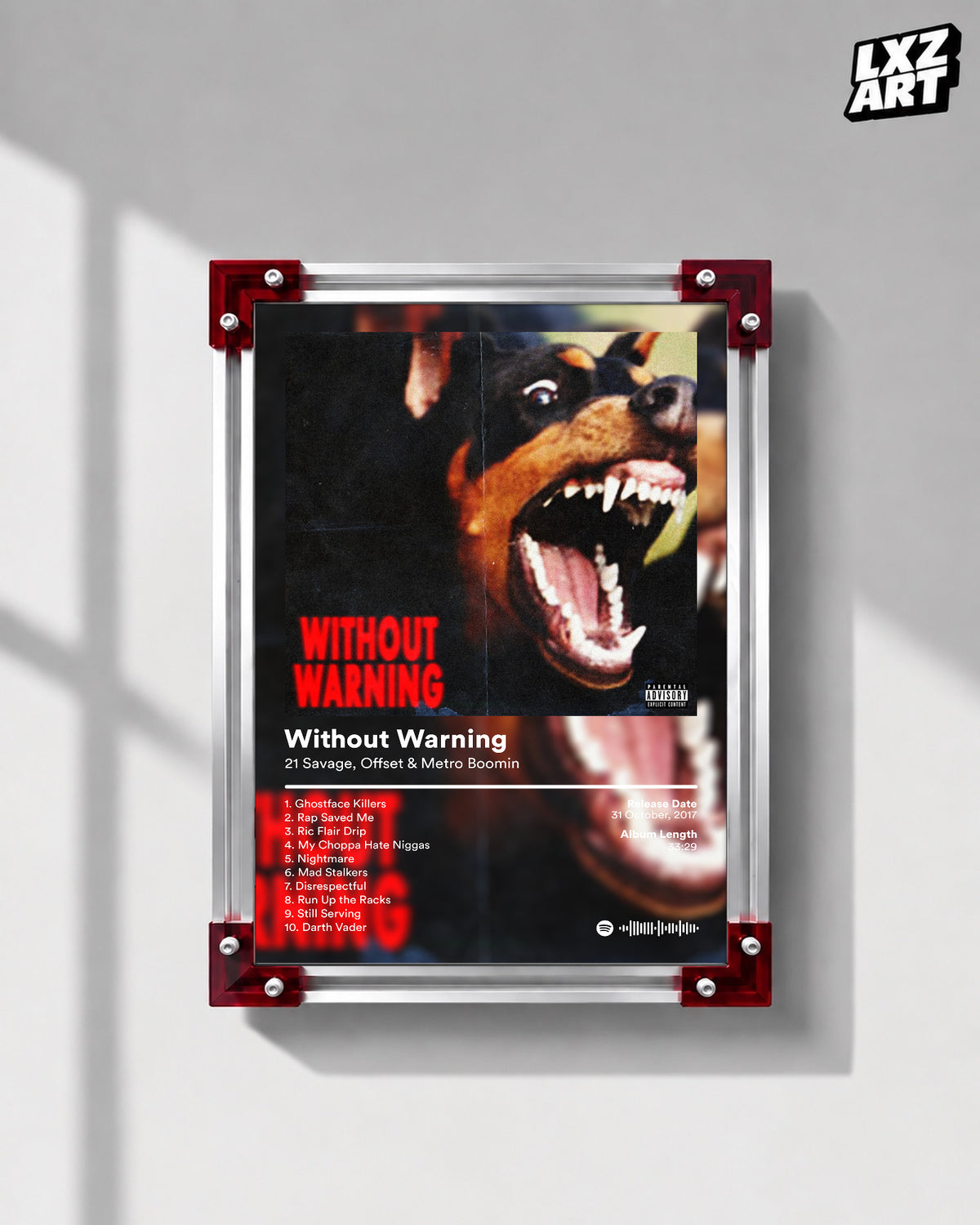 21 Savage & Metro Boomin Without Warning Album Cover Poster | Unframed Bedroom Wall Art — LXZART display 1; frame not included