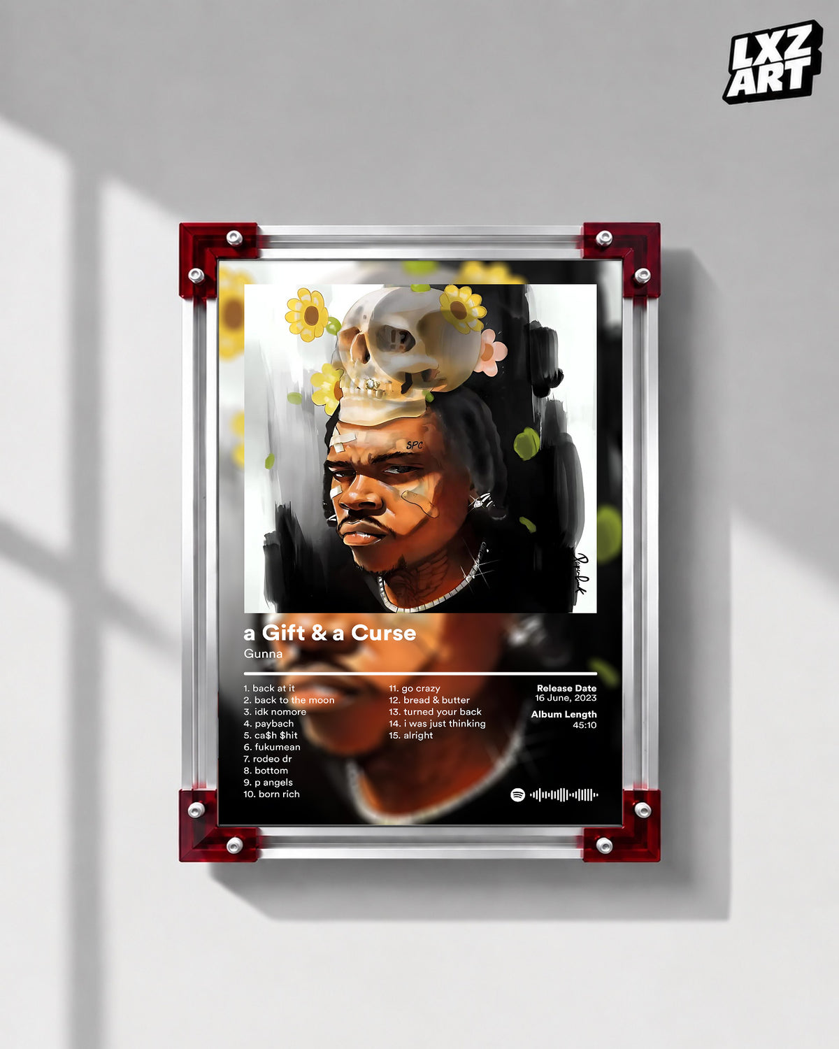 Gunna a Gift & a Curse Tracklist Poster | Unframed Wall Art — LXZART display 1; frame not included